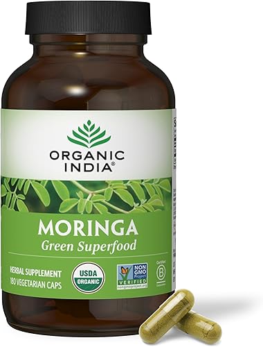 Miniatura 8 de ORGANIC INDIA Cápsulas de Moringa Orgánicas - Suplemento de Hoja de Moringa, Superalimento Verde, Superverde Puro, Superalimentos Veganos