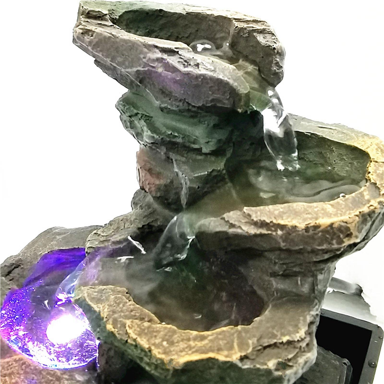 Fuente de Mesa Decorativa Fuente Cascada Interior con Bomba Estilo Roca Ornamental de Resina con Luz Led Adecuada para Decoración del Hogar