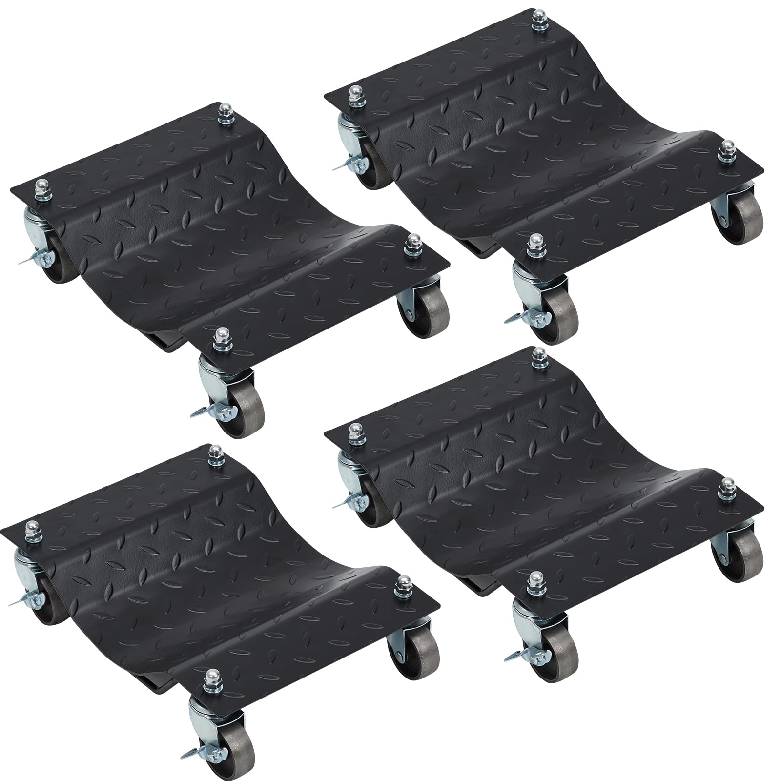 Photo 1 of 4-Pack Heavy Duty Tire Skates, Premium Car Dolly with 360 Degree Ball Bearing Wheels, 12" x 16" Non-Slip Rubber Surface, 1500 lbs per Skate Capacity Black