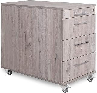 goodsforbusiness GmbH Büro Rollcontainer 80cm 3 Schubladen, 1 Materialauszug, abschließbar 65x43x80cm Eiche Modern