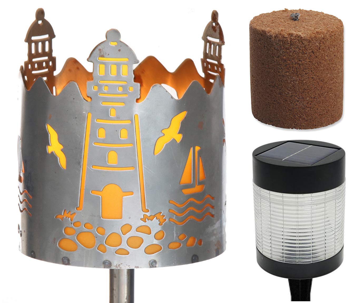 Novaliv Antorcha de jardín faro, brasero de metal con mango, lámpara solar LED