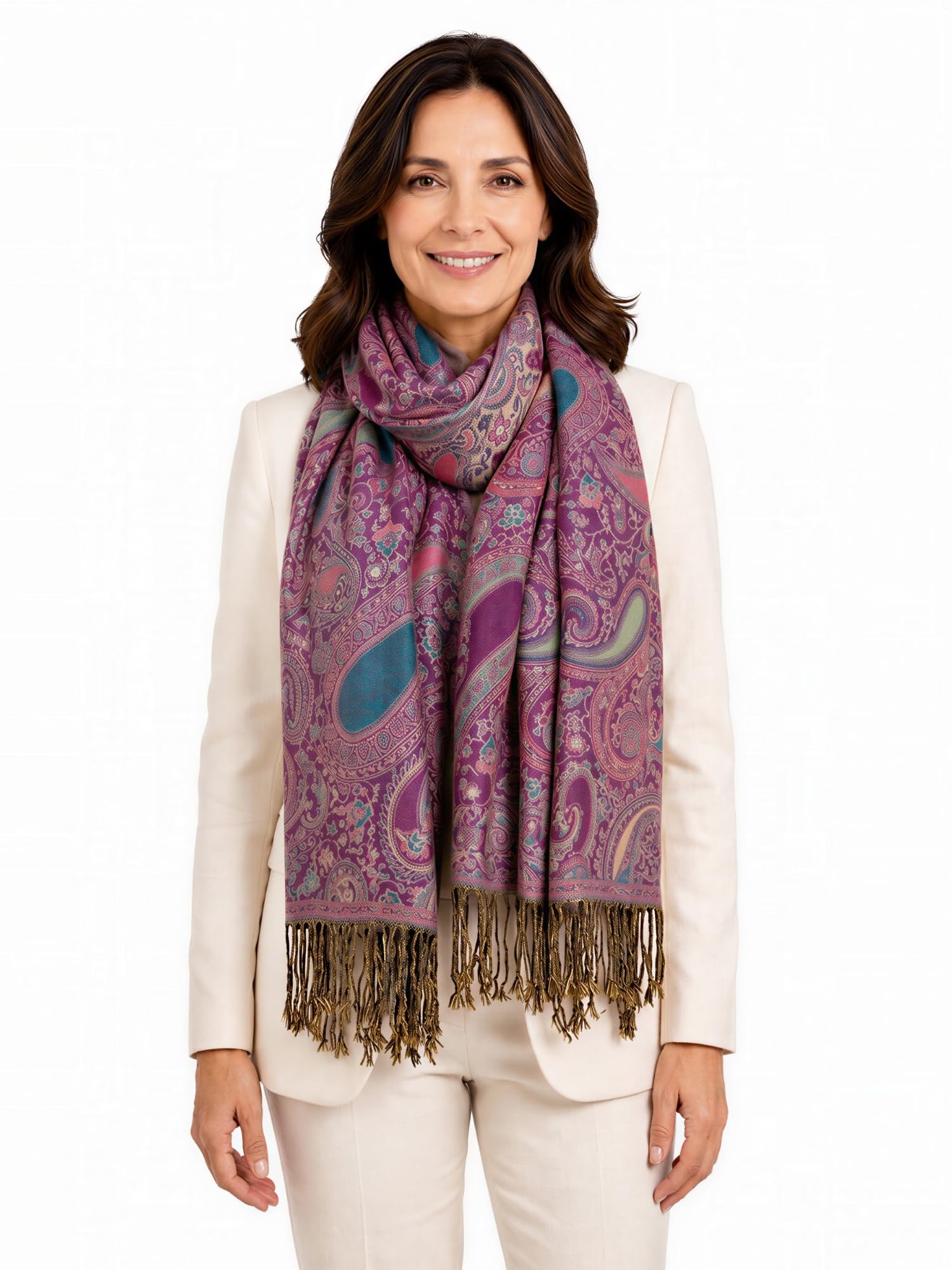 Women Pashmina Scarf Shawl Wrap - Large Long Paisley Floral Rainbow Ladies Scarves, Wearable Blanket Scarf, Womens Winter Scarfs, Indian Shawl Wedding Evening Stole (All over Paisley: Fuchsia Pink)