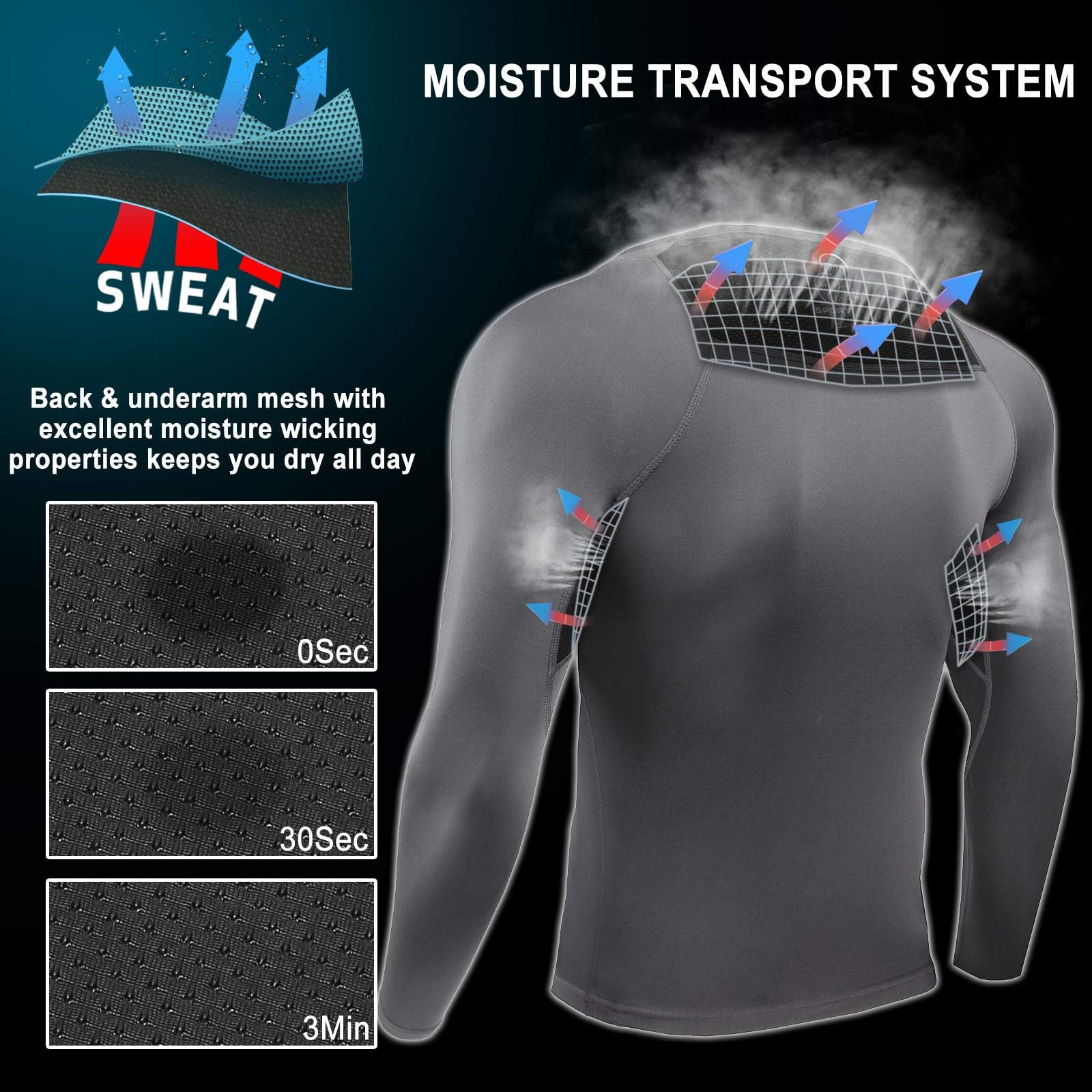 AMZSPORT Camicia a Compressione da Uomo, Maglietta a Maniche Lunghe Cool Dry Layer Fitness Top