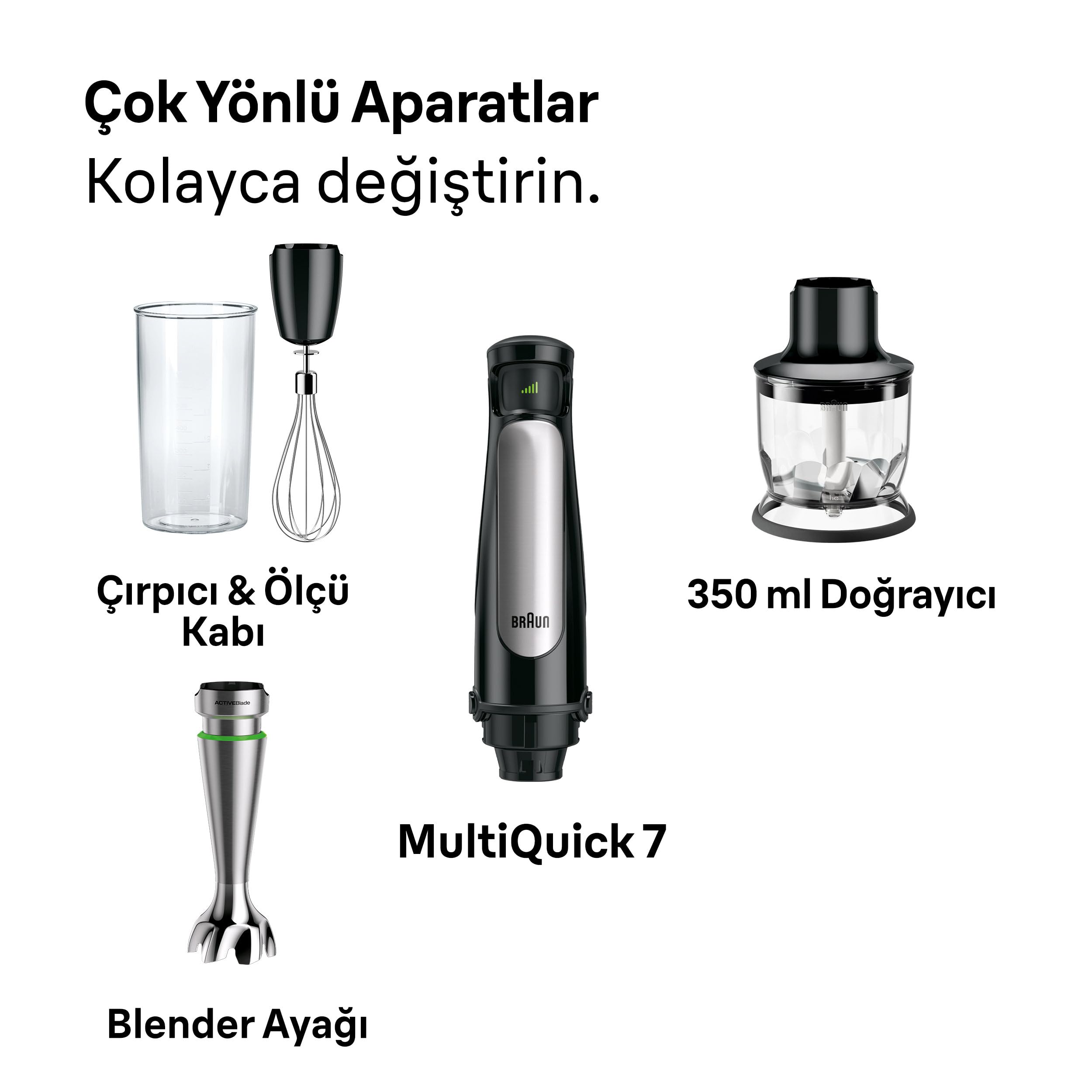 Braun Multi Quick 7 El Blender Seti MQ 7025X, 1000 W, 500 ml Hazne, Siyah