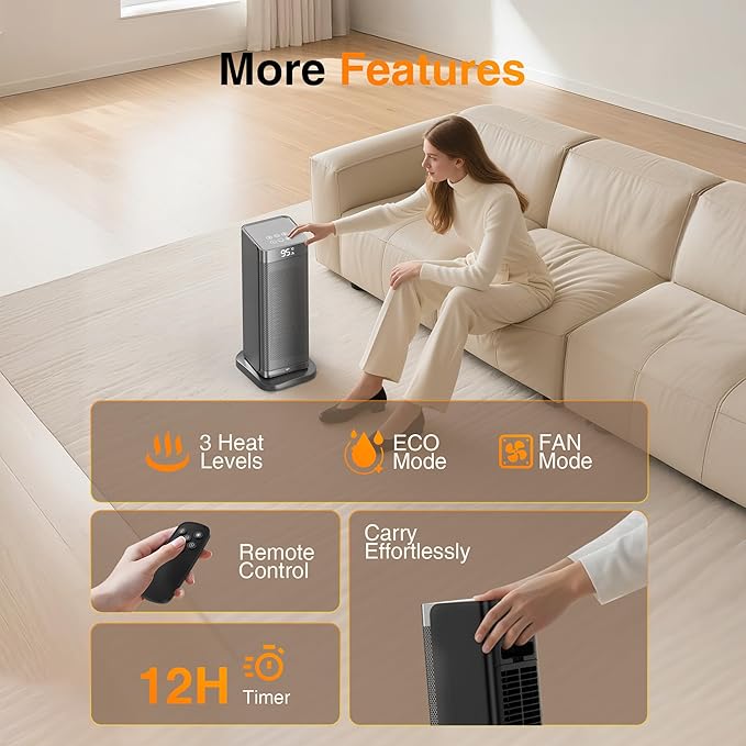 Calefactor Eléctrico Portátil Cerámico PTC 1500W 120V con Termostato miniatura 9