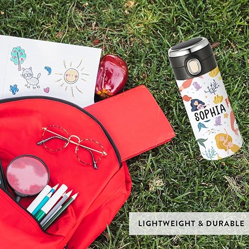 Miniatura 4 de Andaz Press Vaso personalizado para niños, botella de agua de acero inoxidable con tapa abatible a prueba de fugas, vaso de 10 onzas sin BPA para