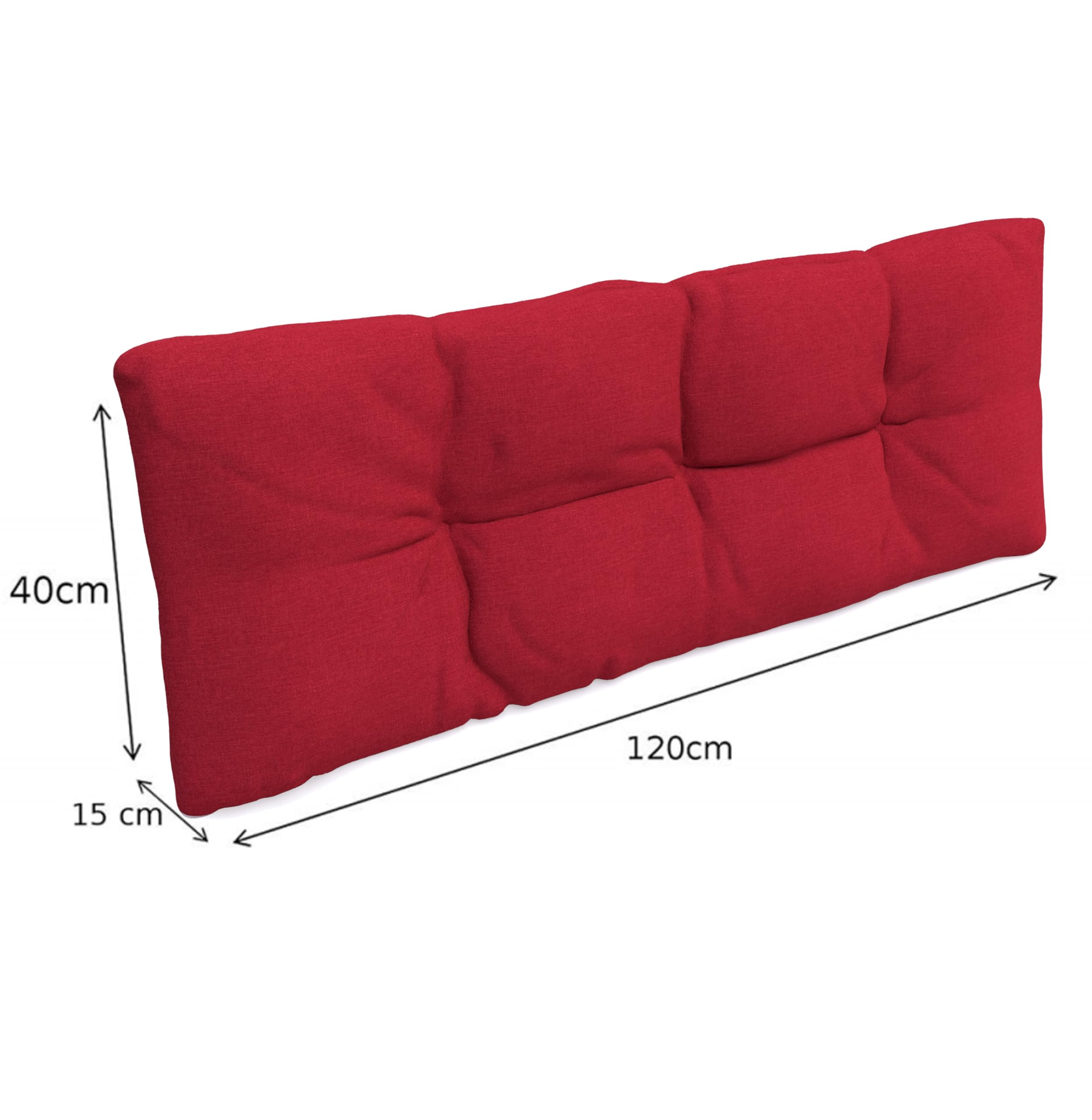 POKAR Cuscino-schienale Imbottito 120x40cm per Divano da Giardino, fodere asportabile e lavabile, Spalliera per Bancali, Interno ed Esterno, DYI - fai da te, senza Pallet, Rosso