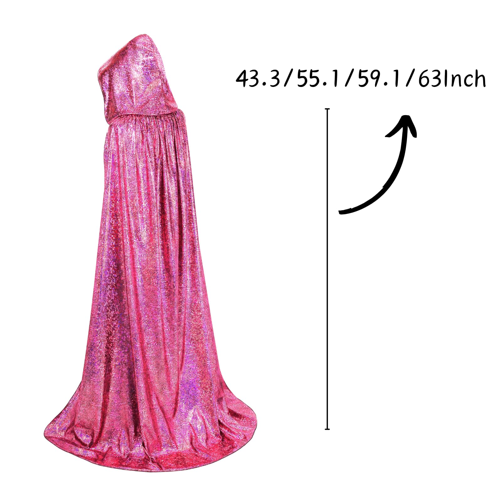 RRCBMD Adult Unisex Full Length Hooded Cloak Sparkle Shiny Cape with Hood Women Men Halloween Mardi Gras Wizard Cosplay Costume Pink 43.3Inch - Image 3