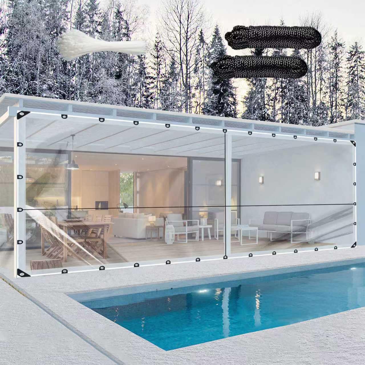 8x20ft Clear Tarp with Grommets, Upgraded Edge Heat Fused Tear