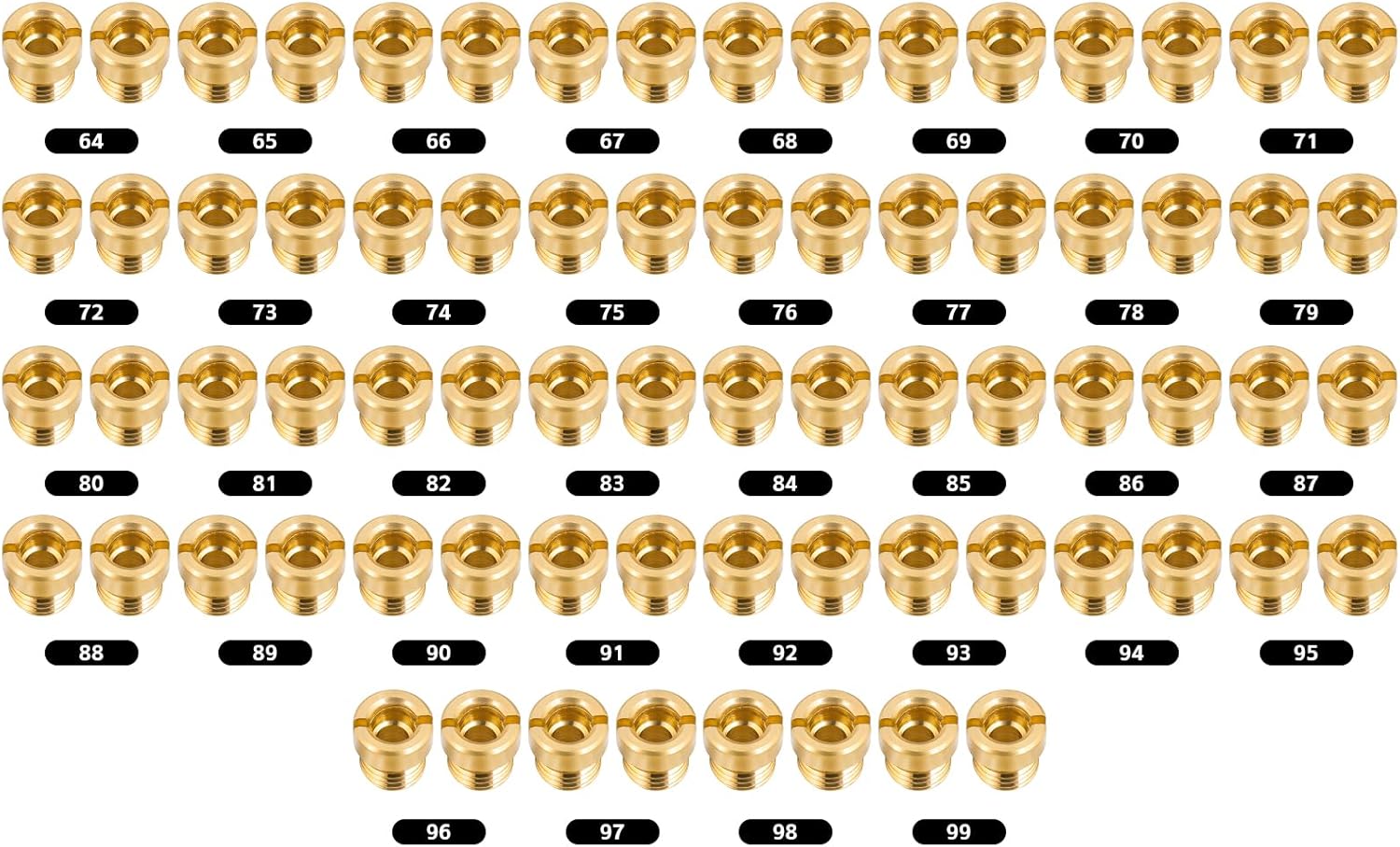 36-181 Carburetor Main Jet Assortment Kit Replacement -1/4"-32 Thread Size for Holley 2010, 2300, 4010, 4011, 4150, 4160, 4500-72 Pcs #64–#99