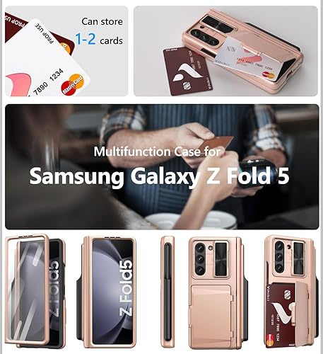 Vista 15 de Vihibii Funda para Galaxy Z Fold 5 con tarjetero y soporte para bolígrafo S, protección de bisagra, cubierta de cámara deslizante y protector