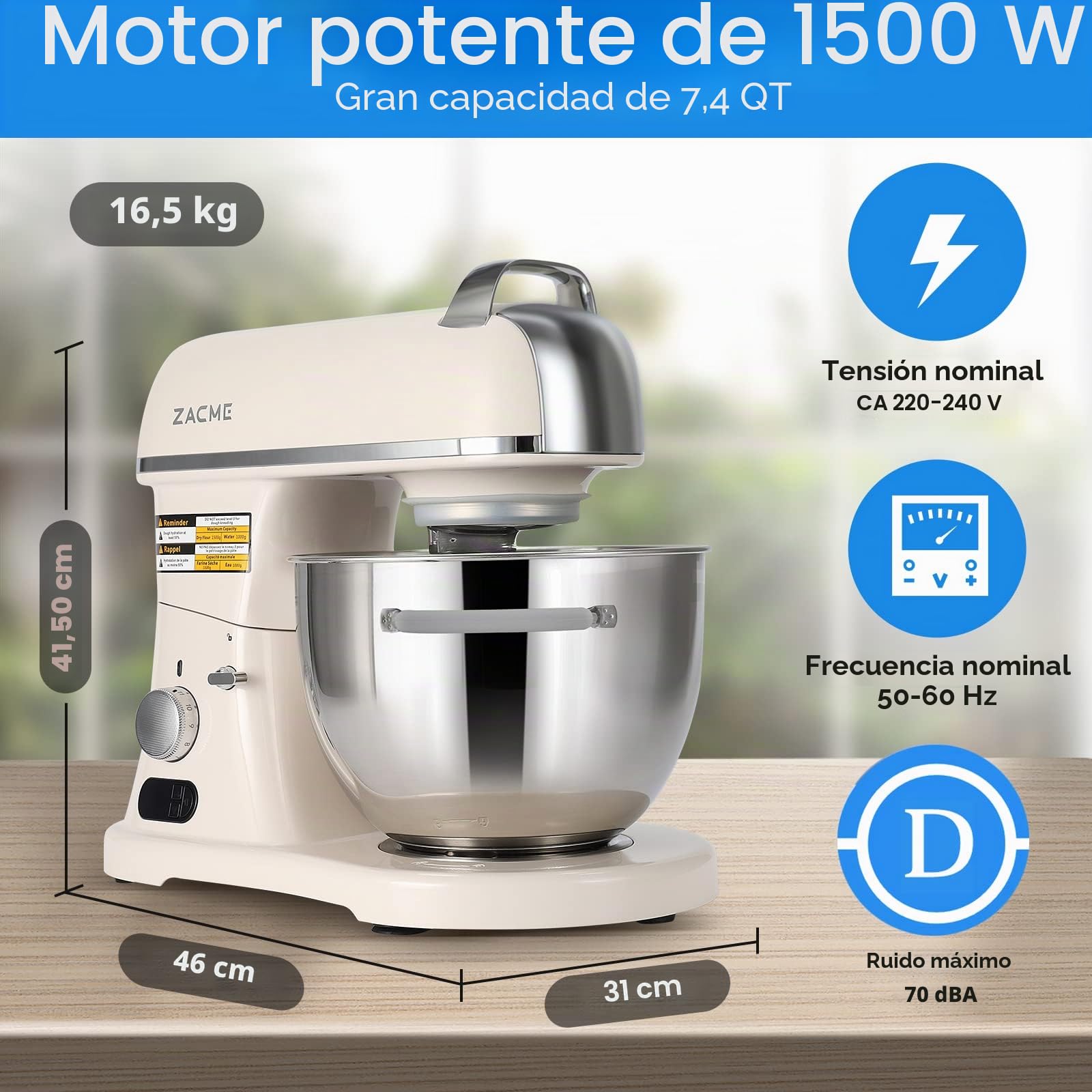 Robot de Cocina Multifuncional 7L,Batidora Amasadora Repostería Profesional 1500W, 11 velocidades, para la mayoría de la cocina casera