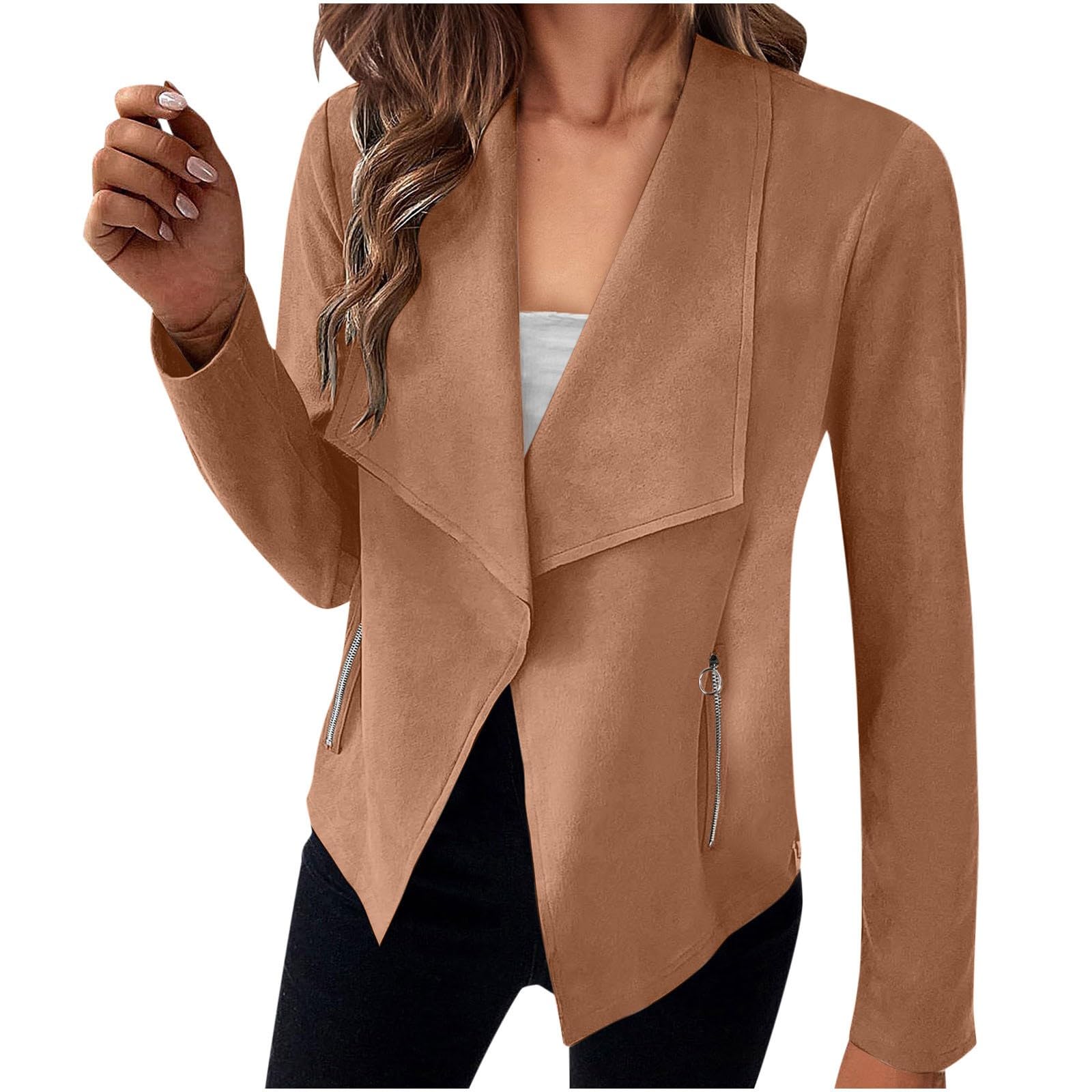 Generisch Giacca invernale da donna, trench per il tempo libero, per le donne e l'inverno, casual, alla moda, semplice, tinta unita, con risvolto con chiusura lampo, a maniche lunghe, giacca casual
