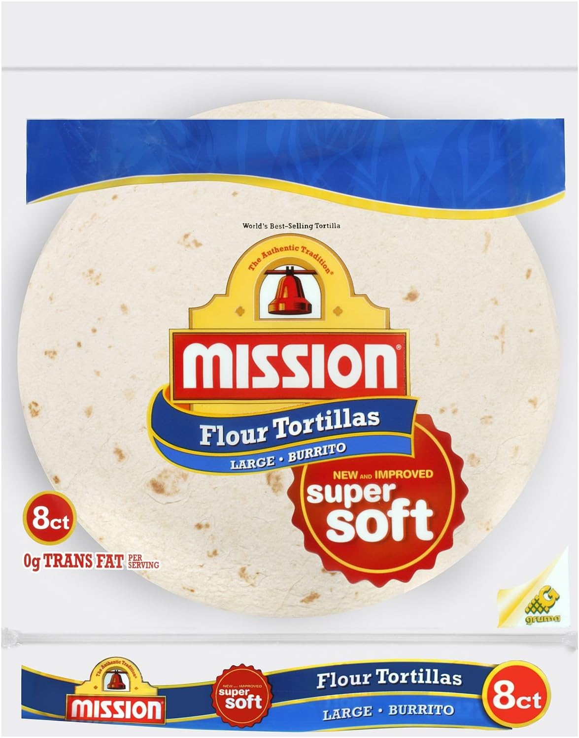 Mission, Flour Tortilla, Burrito, Large Size, 8 Count, 20oz Bag (Pack of 6