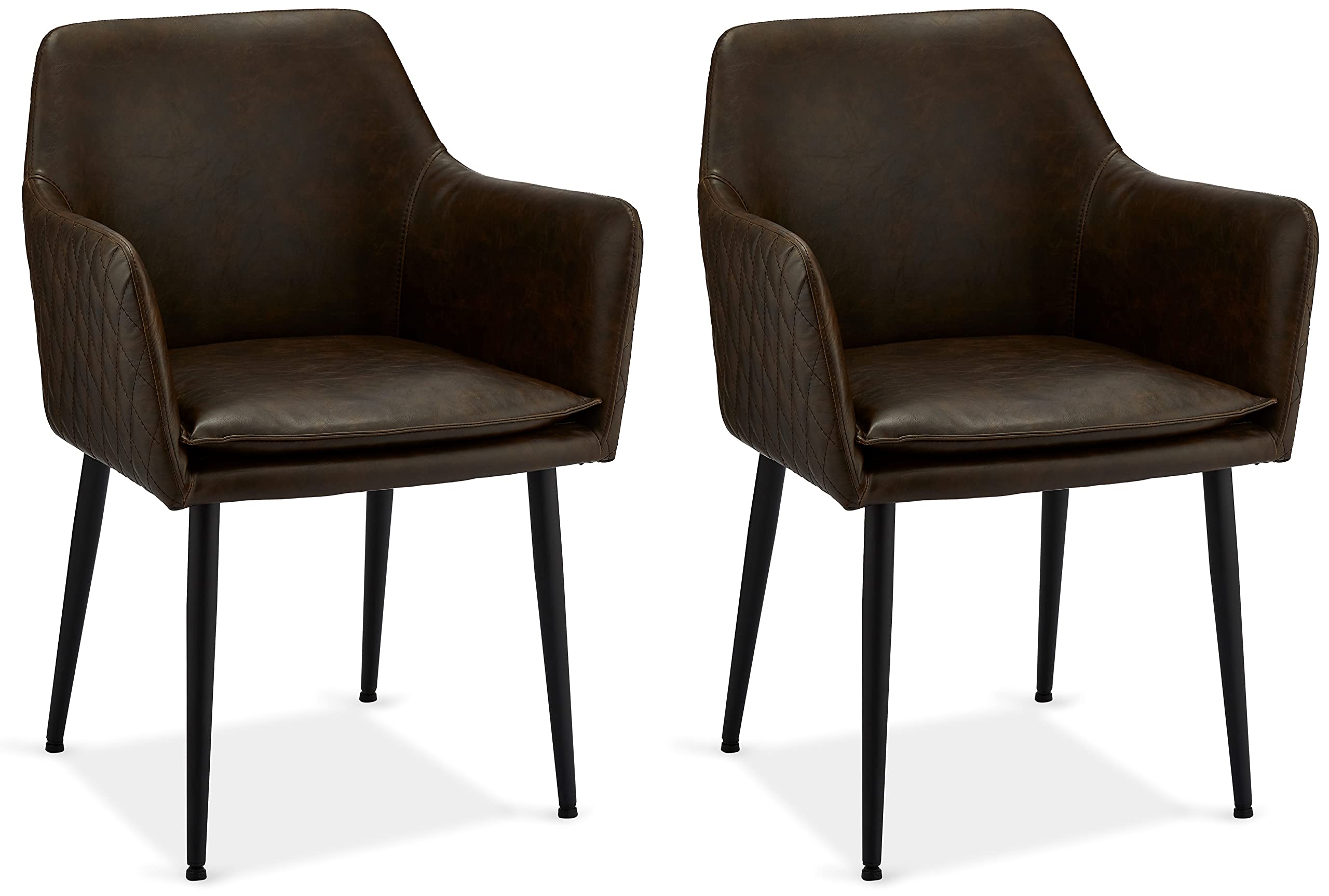 Chaise de salle à manger Shiva Furnhouse en simili cuir brun avec pieds en métal (lot de 2)