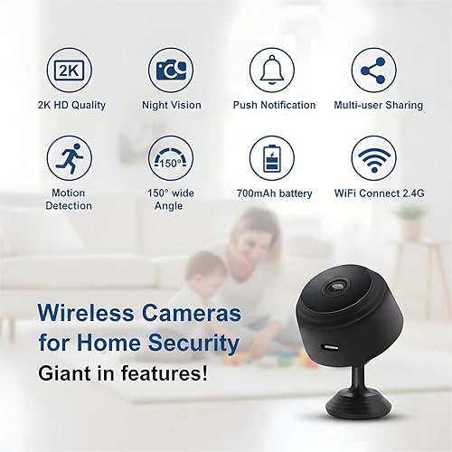 Miniatura 2 de ELEFOCUS Mini cámara, cámara de vigilancia inalámbrica WiFi de seguridad con almacenamiento en la nube y TF, visión nocturna, detección de