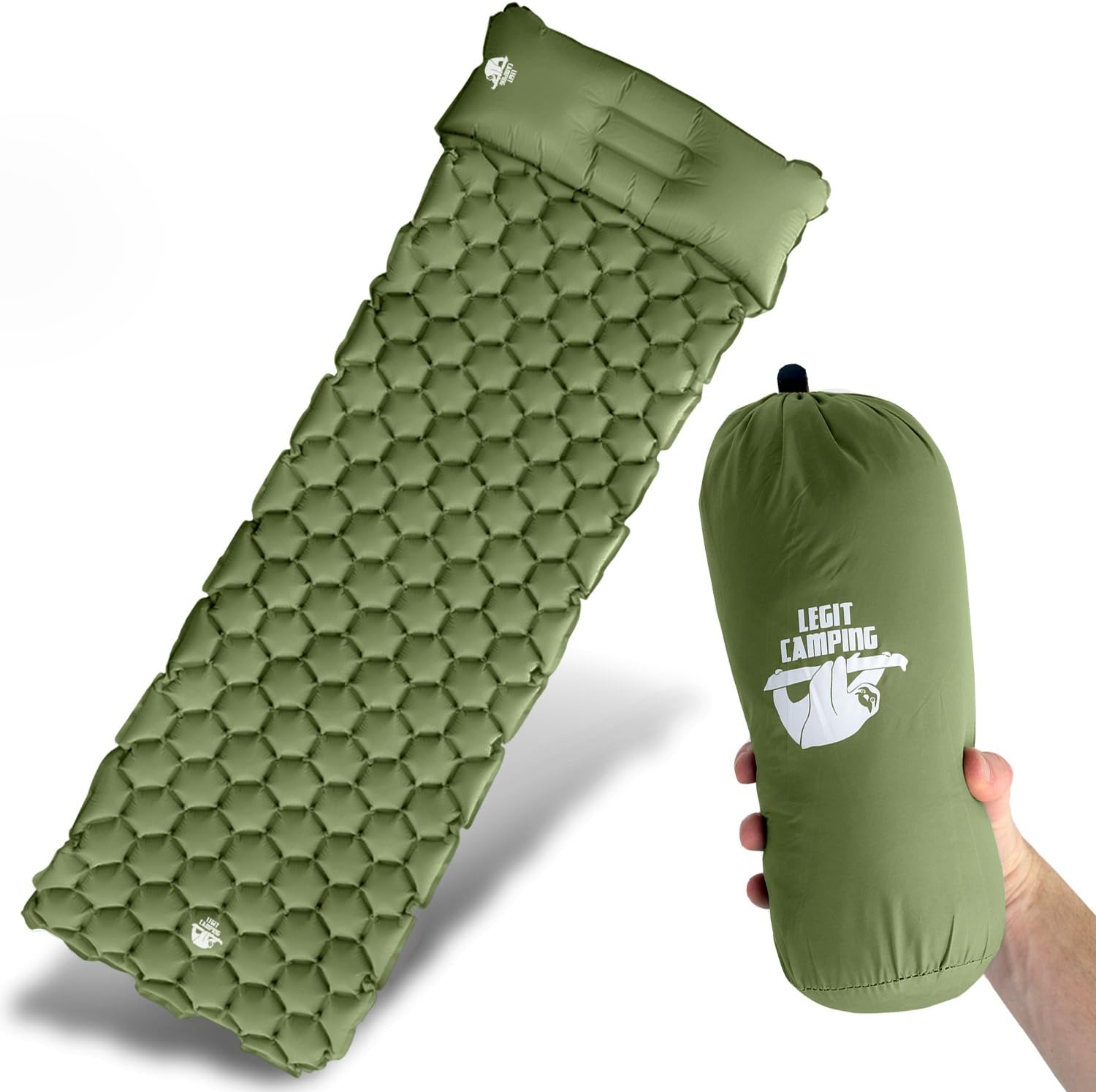 Legit Camping Sleeping Pad Camping Mat The Most Comfortable Sleeping Mat - Rolls Up Tight - Air Support Cells Transform Your Camping Mattress and Camping Pad - Best Outdoor Sleep (Forest Green)