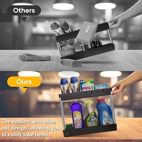 Miniatura 4 de Cicilyna Paquete de 2 organizadores para debajo del fregadero, organizadores de gabinete de baño de 2 niveles y almacenamiento con gancho, cesta de