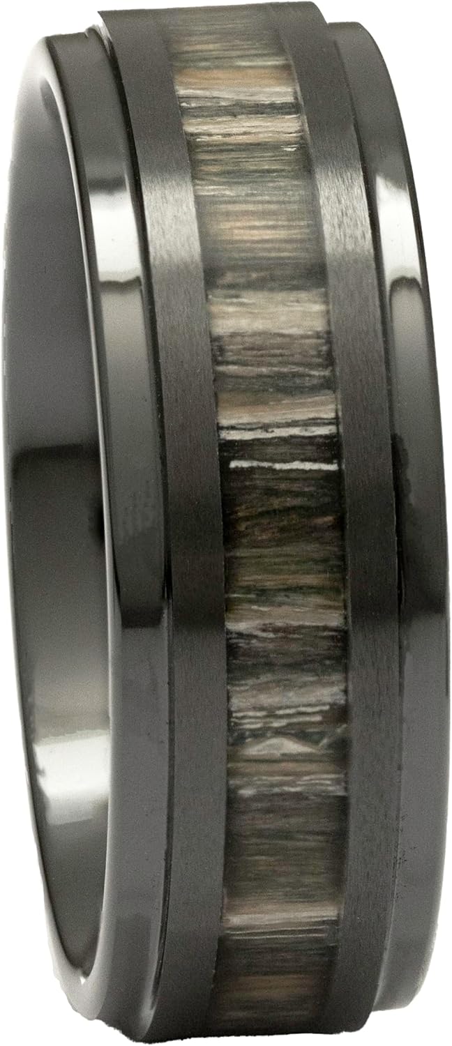 Black Ceramic Wedding Ring/Gift Band Zebra Wood 8 MM