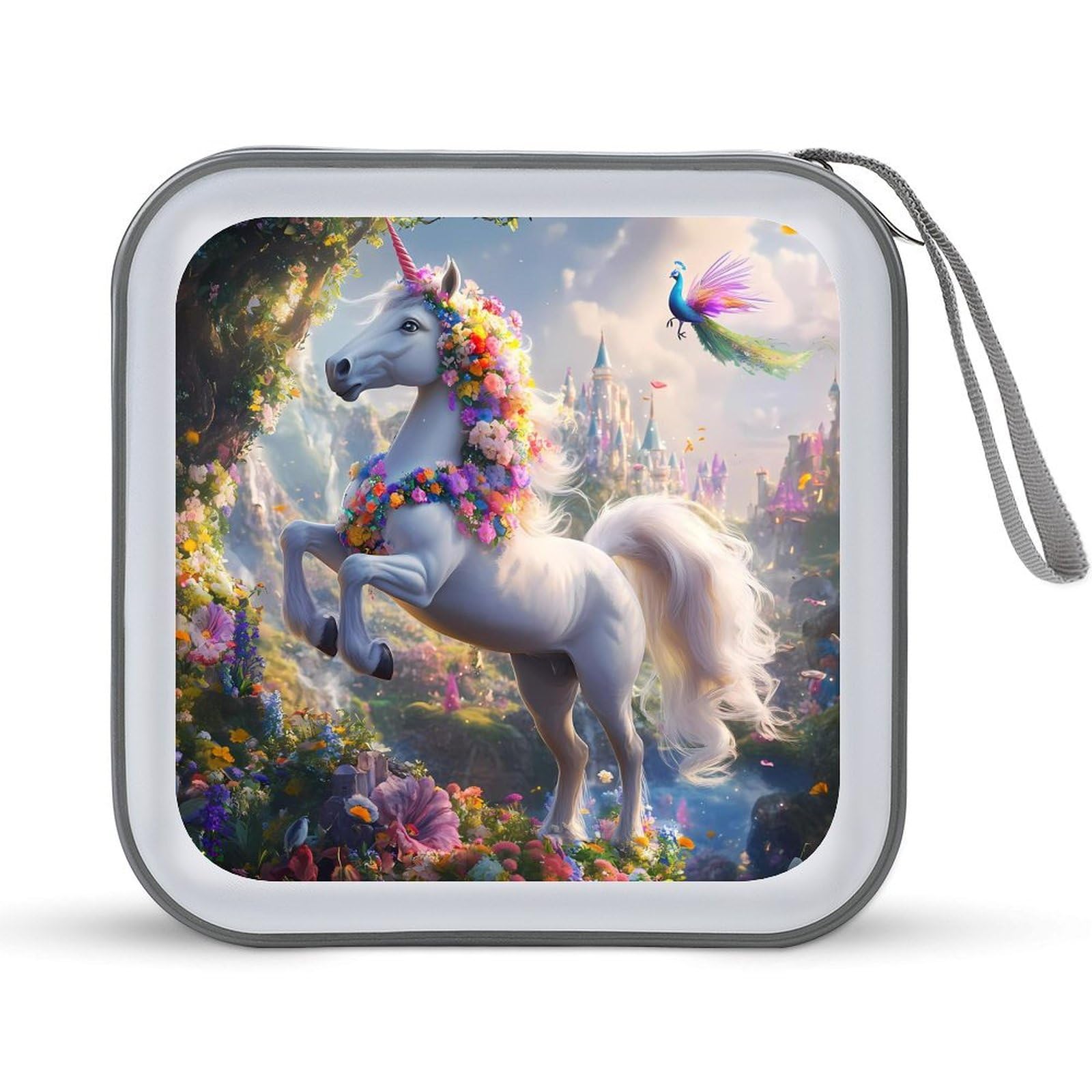 Colorful Un-icorn Elf Peacock Castle CD Case Portable DVD Holder Storage Organizer for Home Travel
