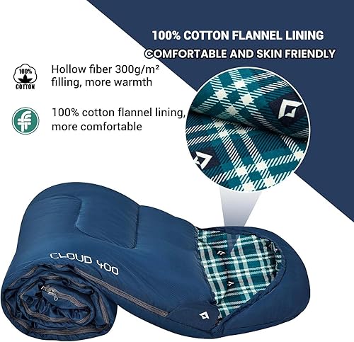 Miniatura 5 de KingCamp Sleeping Bag for Adults, Cold Weather & Warm XL Big and Tall Flannel Sleeping Bags with Compression Sack Portable Waterproof Essentials