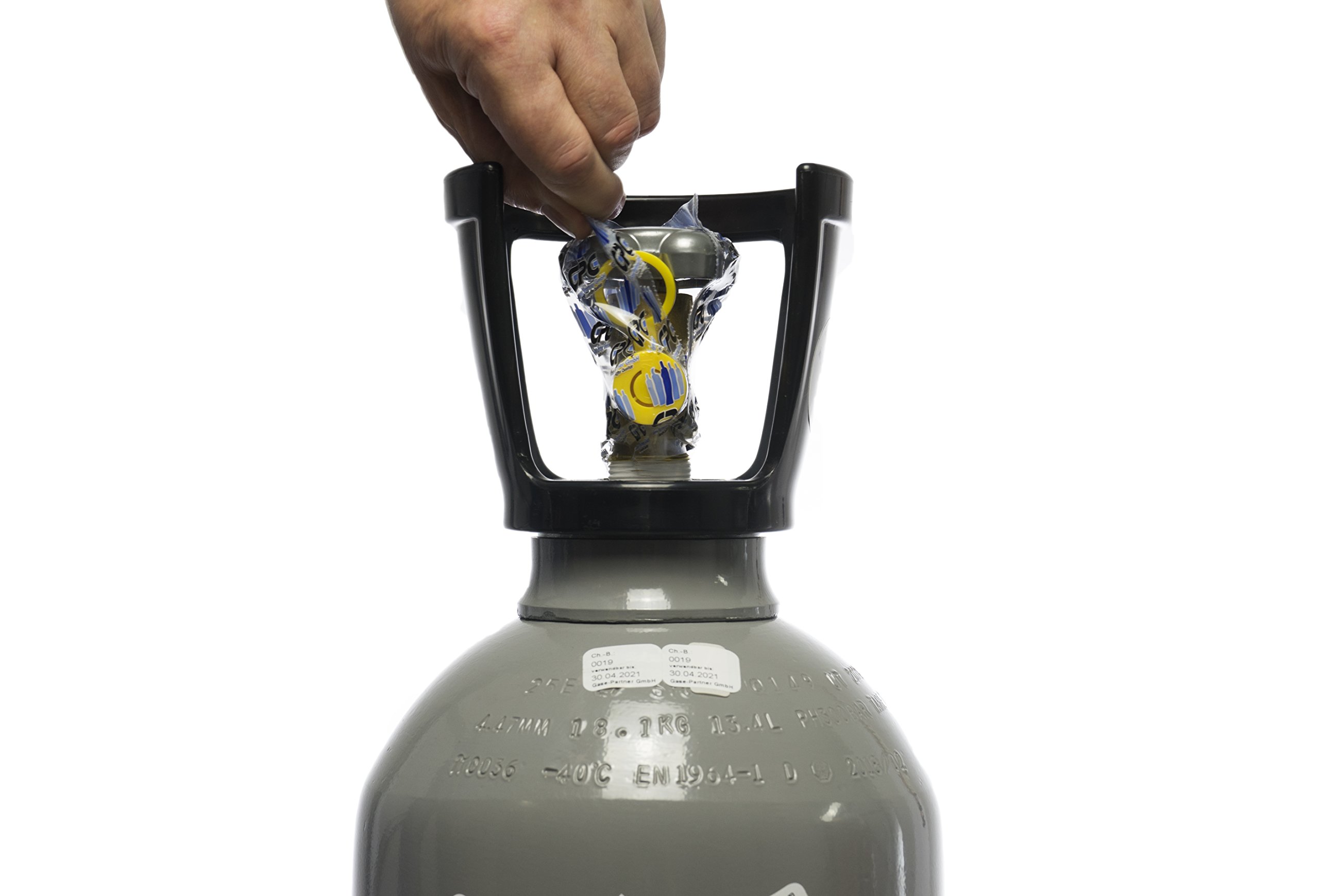 6 kg Kohlensäure Flasche / CO2 Flasche mit Steigrohr / Gasflasche (Eigentumsflasche) gefüllt mit Kohlensäure in Lebensmittelqualität (E290) / kurze Bauform / NEU / 10 Jahre TÜV / Globalimport