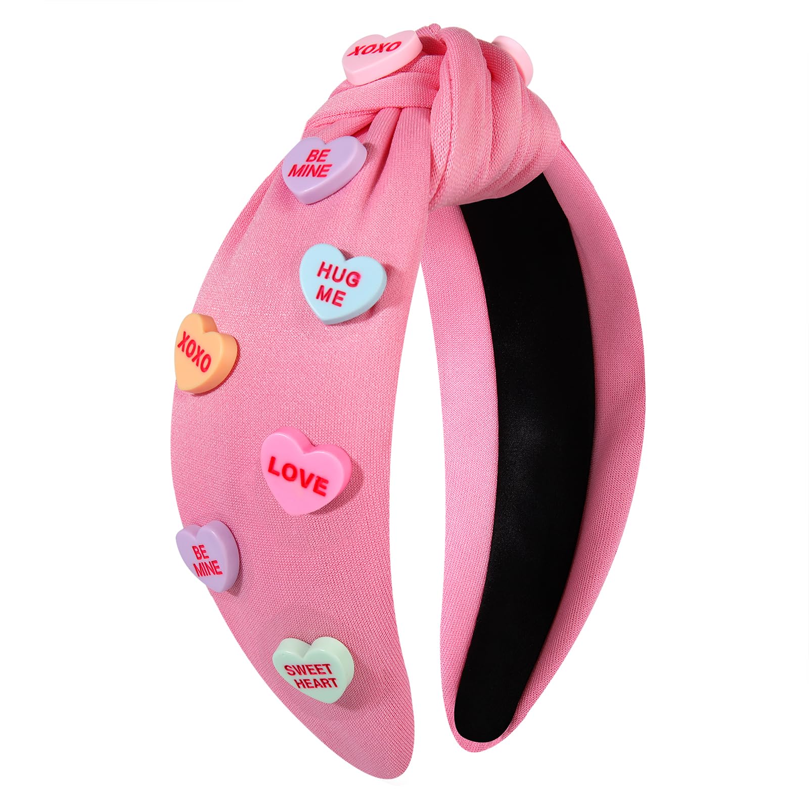 boderier Valentines Day Headbands for Women Pink Candy Heart Headband XOXO Love BE MINE Heart Knotted Headband Valentines Day Gifts for Women Candy -