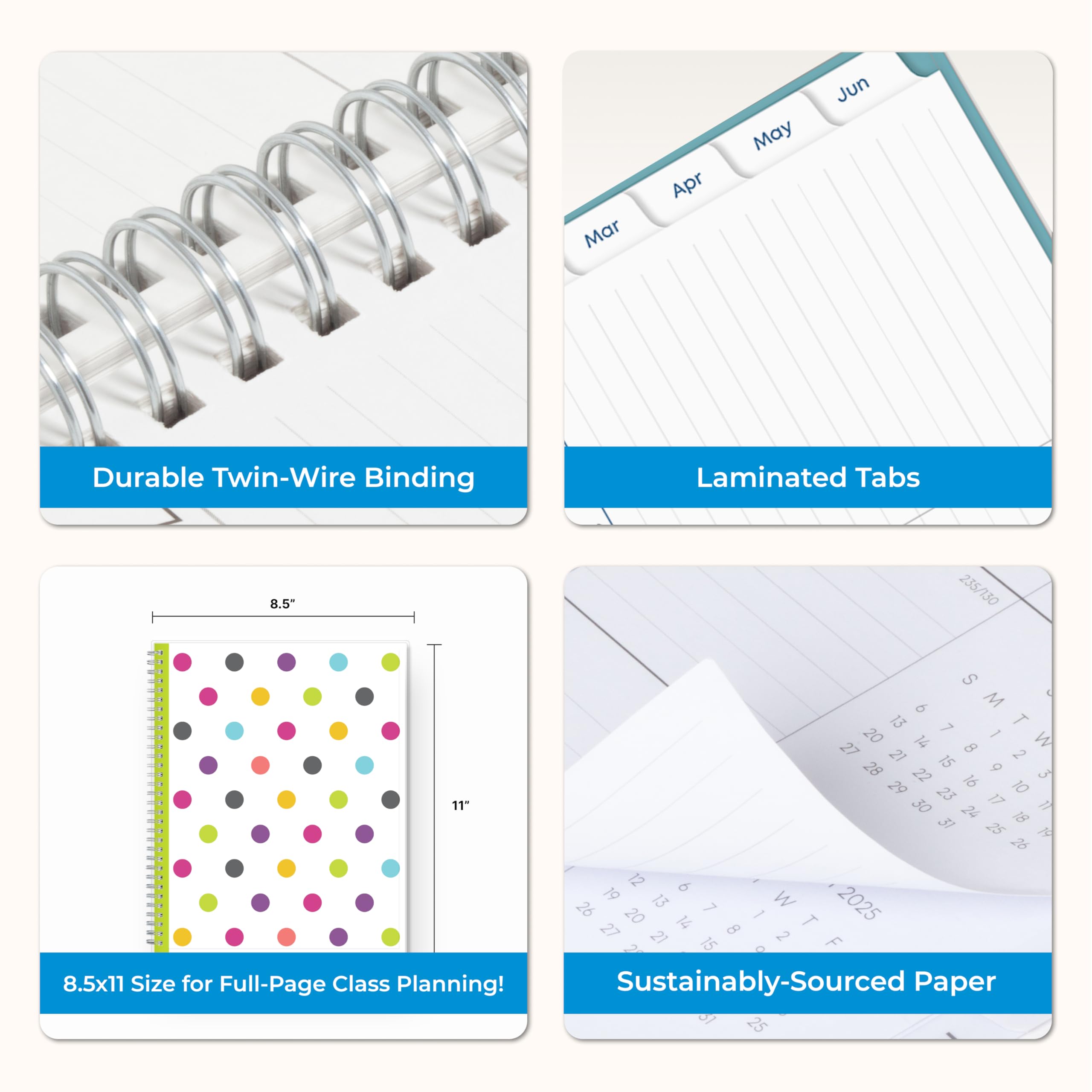Blue Sky 2025-2026 Weekly and Monthly Academic Year Lesson Planner Kalender, Juli 2025 - Juni 2026, 8.5" x 11", Flexible Abdeckung, Wirebound, Laminated Tabs, Storage Pocket, Dots