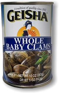 GEISHA Whole Baby Clams 10oz Can - Wild Caught, Tender & Fresh for Chowder, Pasta, Seafood Recipes (3-Pack)