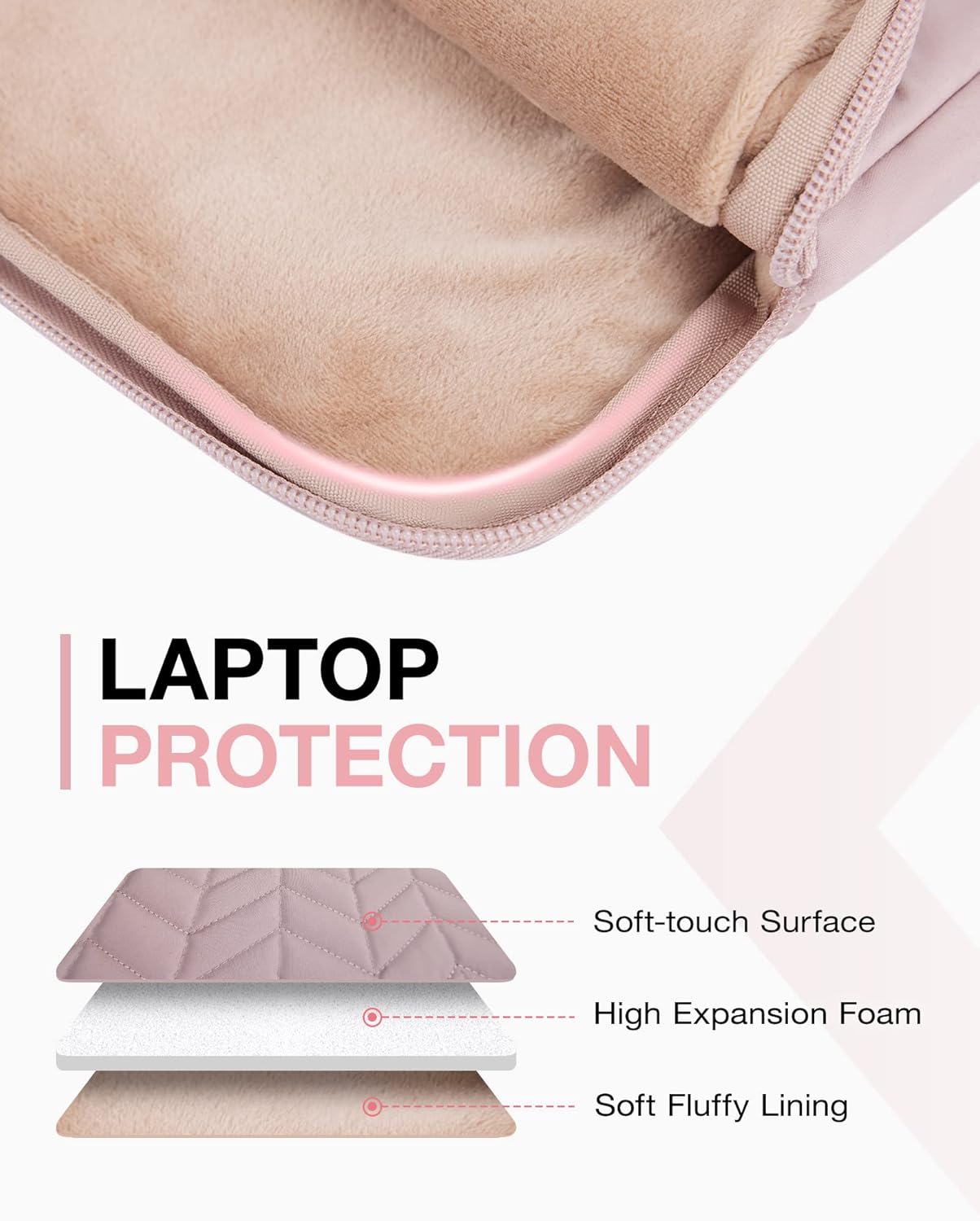 BAGSMART Laptop Case with Handle, Puffy Padded Laptop Bag Sleeve for Women, Portable MacBook Air/Pro Computer Case, 13-14 inch, Pink