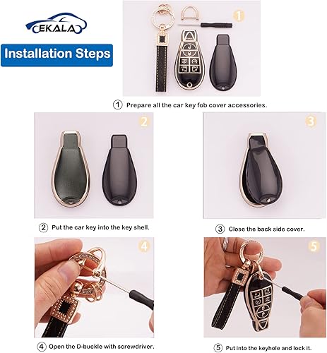 Miniatura 5 de EKALA Funda para llavero Dodge, 2, 3, 4, 5, 6 botones, TPU suave, cubierta completa, soporte para llavero con llaveros de cuero, compatible con