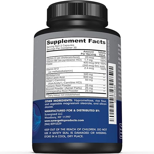 Miniatura 2 de Suplemento de apoyo nervioso de alta calidad – con ácido alfa lipoico (ALA) 600 mg, acetil-L-carnitina (ALC) y benfotiamina – Fórmula de apoyo