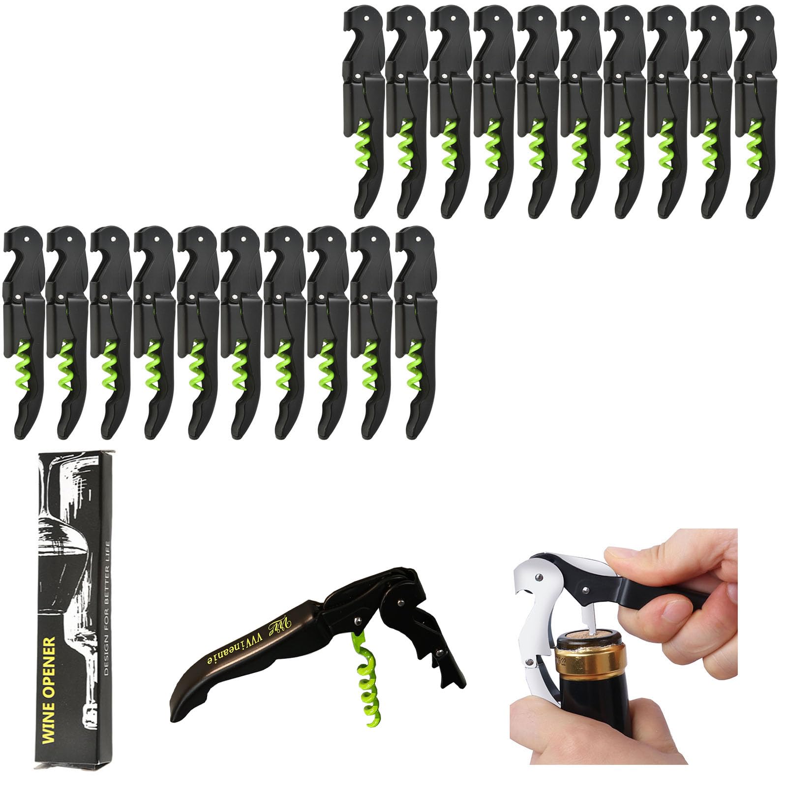 Sacacorches de acero inoxidable grueso con doble bisagra para botellas de vino en pack de 20