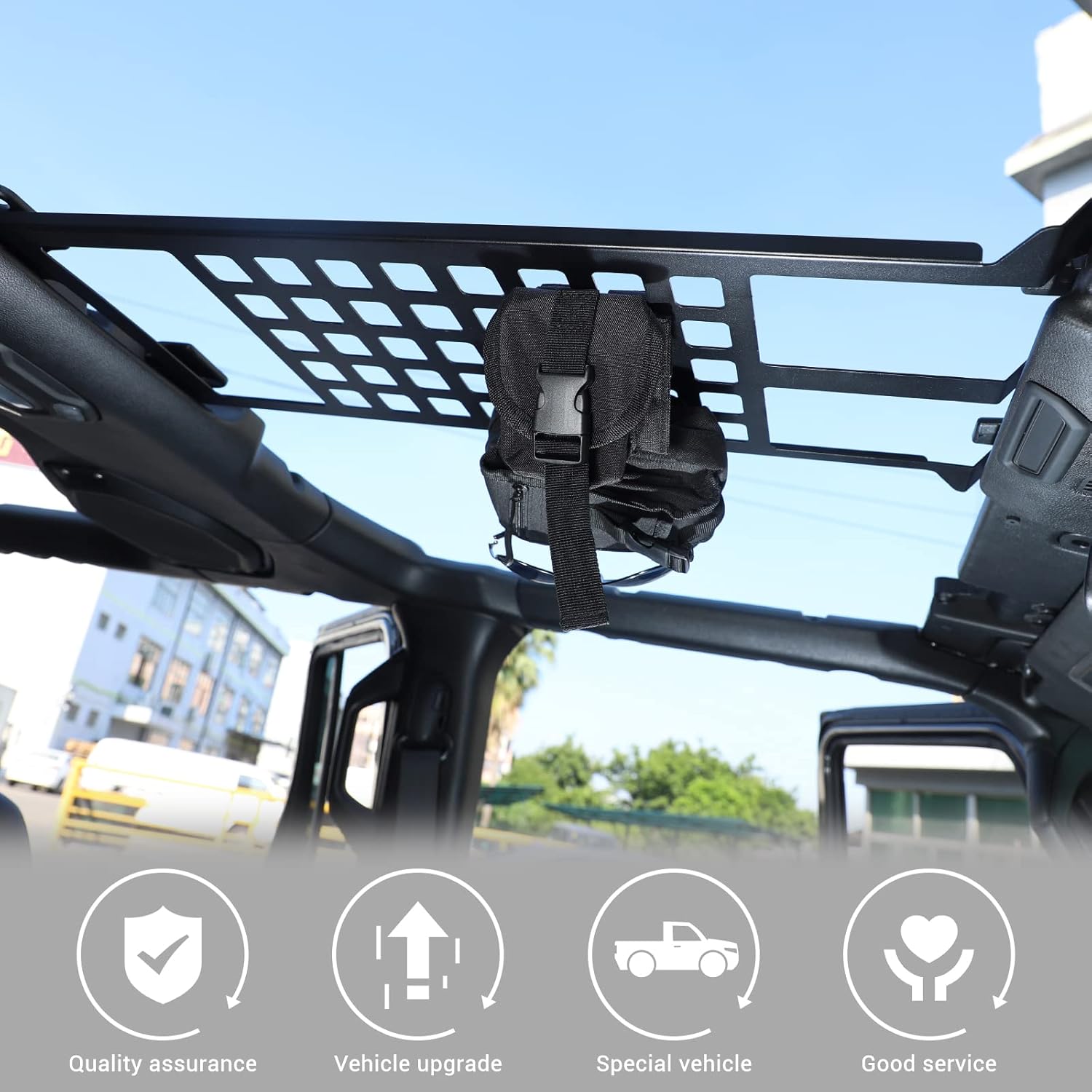 Jimen Compatible with Jeep Wrangler JL JLU 2018-2025, Hard Top Molle Panel Cargo Rack Metal Roof Shelf Luggage Storage Carrier