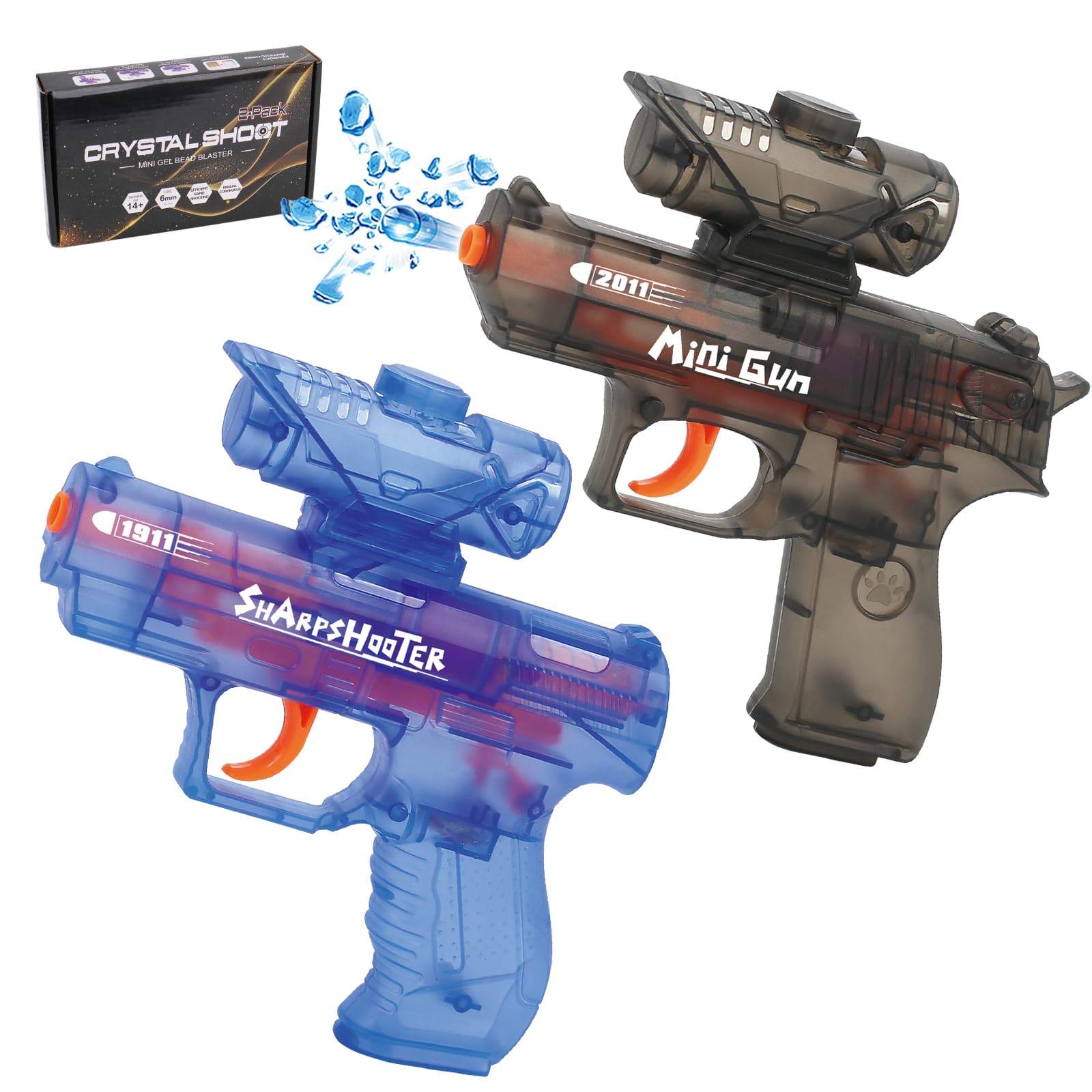 2 Pack Gel Ball Blaster - Splatter Ball Gun Pistol with 10000 Gel Rounds, Manual Continuous Shoot Splat Water Bead Blaster for Backyard and Outdoor Activities 16+ Adult (Transparent)