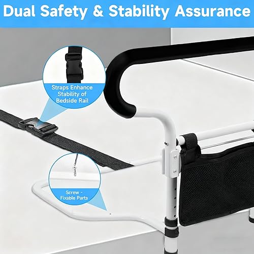 Vista 5 de Rieles de cama para adultos mayores, barandilla de asistencia de cama ajustable aprobada por ASTM para personas mayores, con bolsa de almacenamiento
