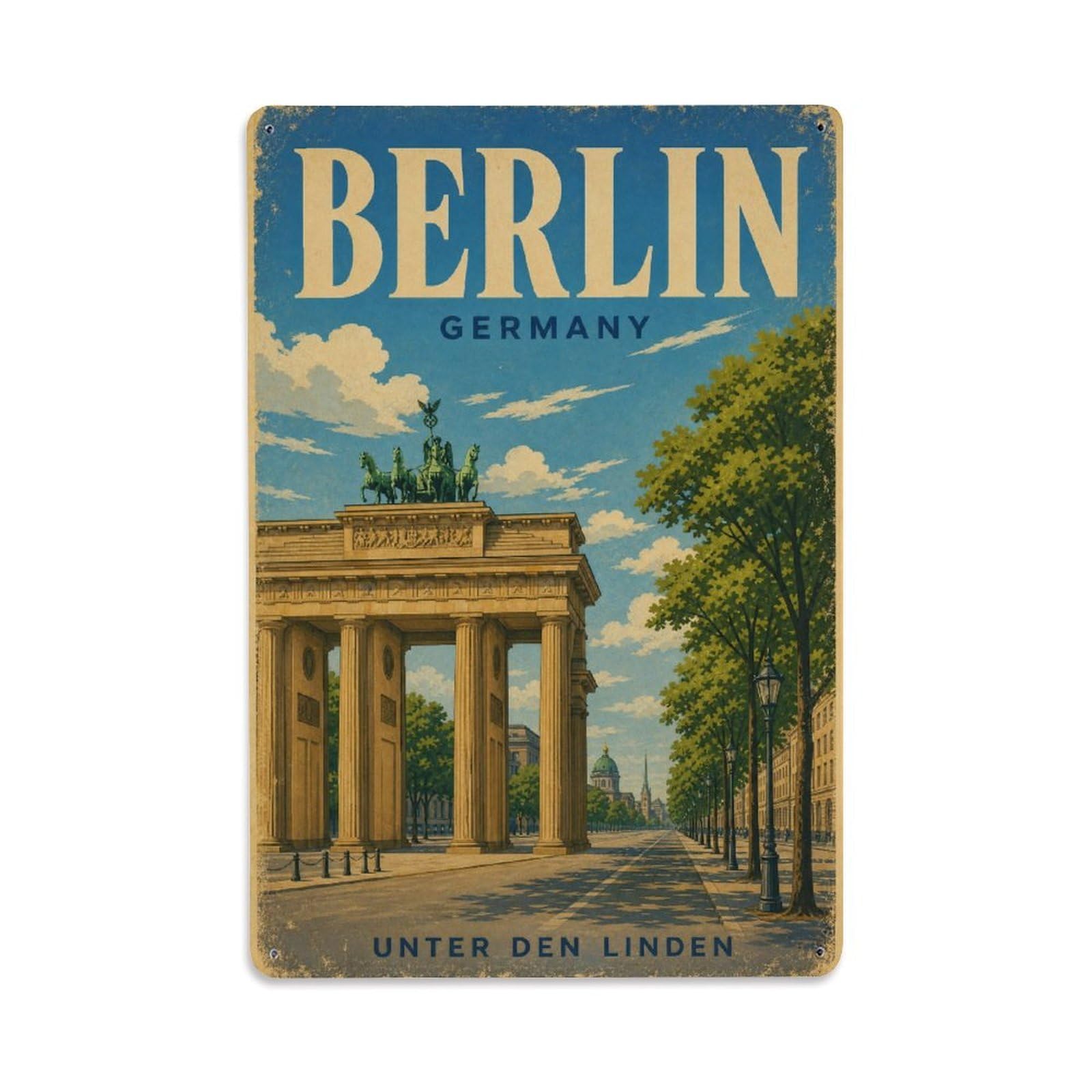 Retro Travel Germany Berlin Metal Tin Sign Plaque Wall Decor for Cafe, Club Bar, Office, Garden Metal Poster 8x12Inch