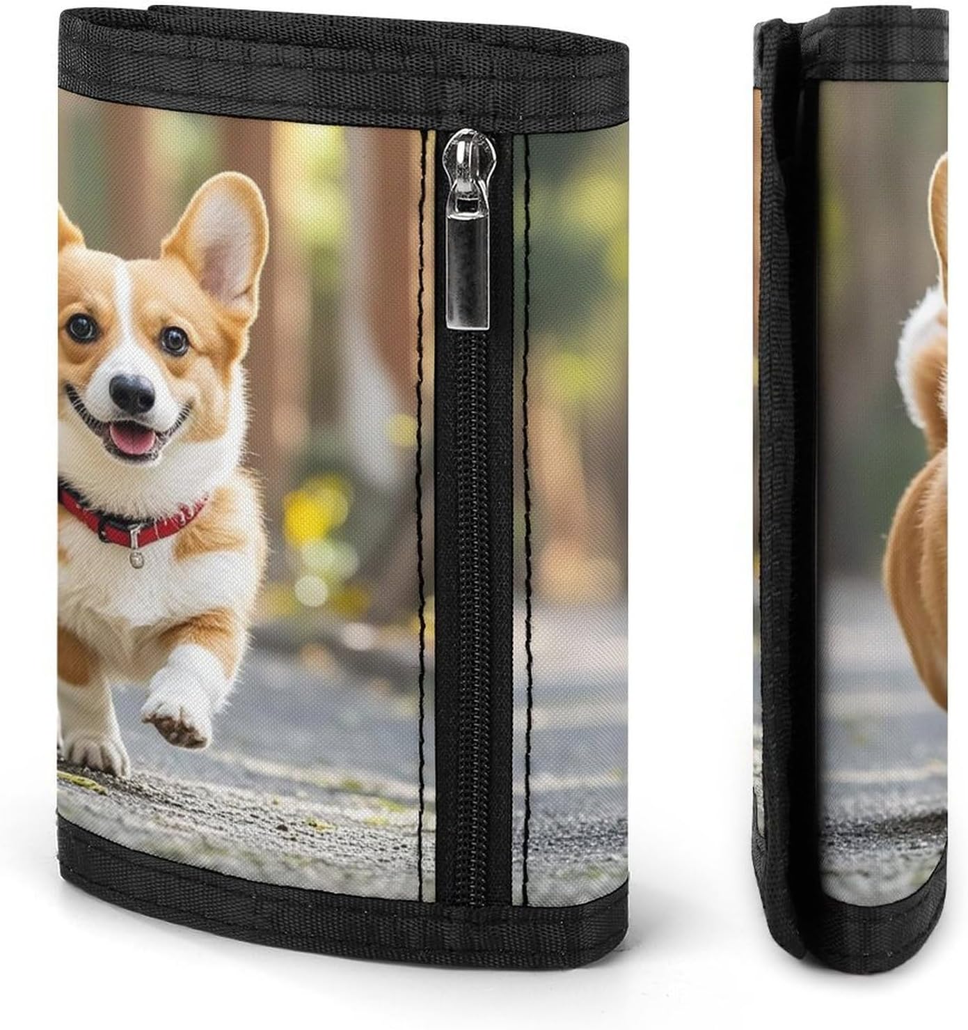 Running Corgi Trifold Wallet with Id Window 8 Card Slots Slim Security Wallet Card Cash Coin Holder Outdoor Travel Modern Fashion Purse Gifts for Men Women image 3