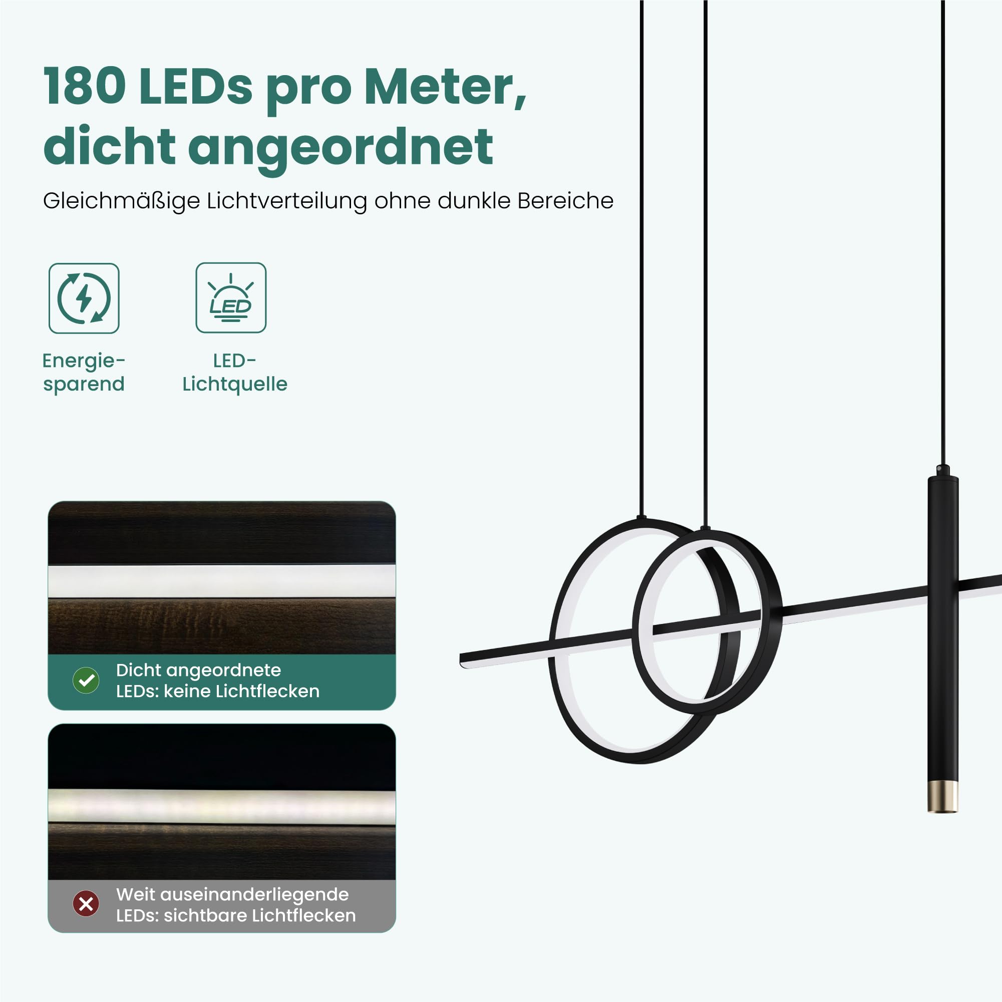 Mai & Mai LED Pendelleuchte mit Fernbedienung & App dimmbare Hängelampe 30W | Modernes lineares Design Pendellampe 3000-6000K CCT höhenverstellbar für Esszimmer Wohnzimmer Büro, schwarz Alivetta2256