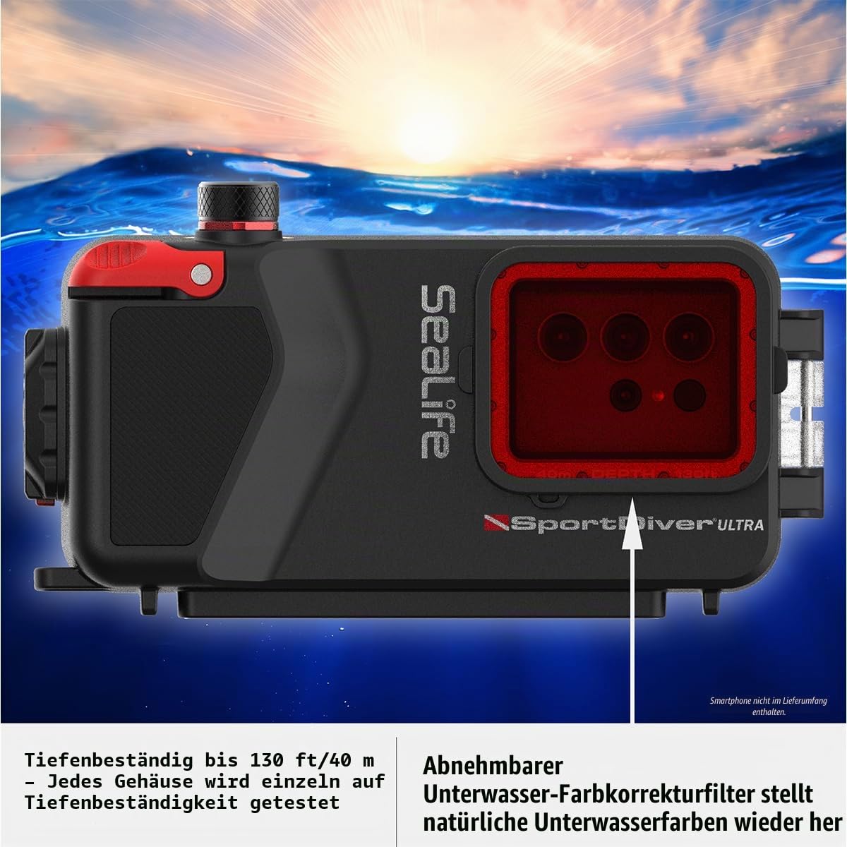 Sealife SportDiver Ultra Unterwasser-Smartphone Gehäuse & Sea Dragon 2500 Lumen Licht, wasserdichte Fotografie, einfache Kamerasteuerung, passend für Smartphones bis zur Größe des iPhone 17 Pro Max