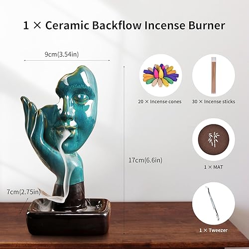 Miniatura 3 de YYW Quemador de incienso en cascada con 20 conos de incienso y 30 varillas de incienso, cascada de reflujo hecho a mano de cerámica para contemplar