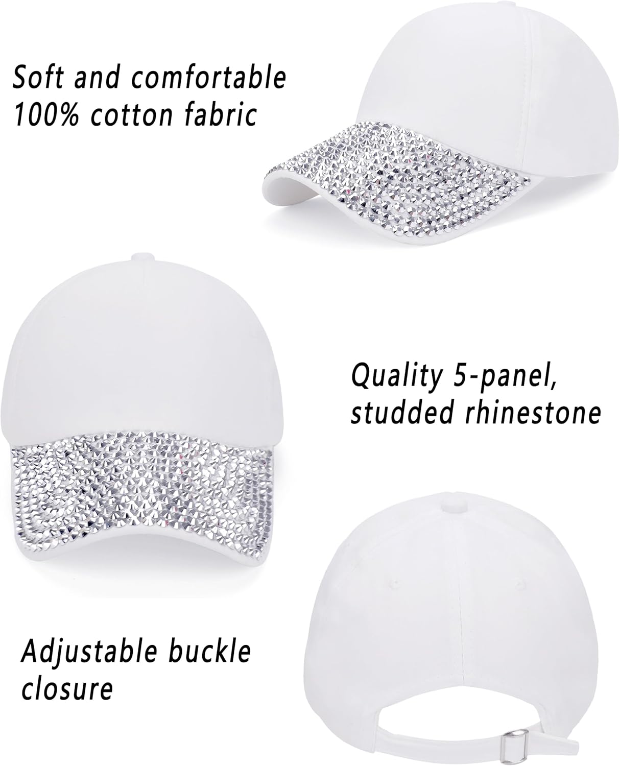 Ztl Womens Studded Rhinestone Baseball Cap Dad Trucker Hat Sparkle Bling Sun Hat - Image 2