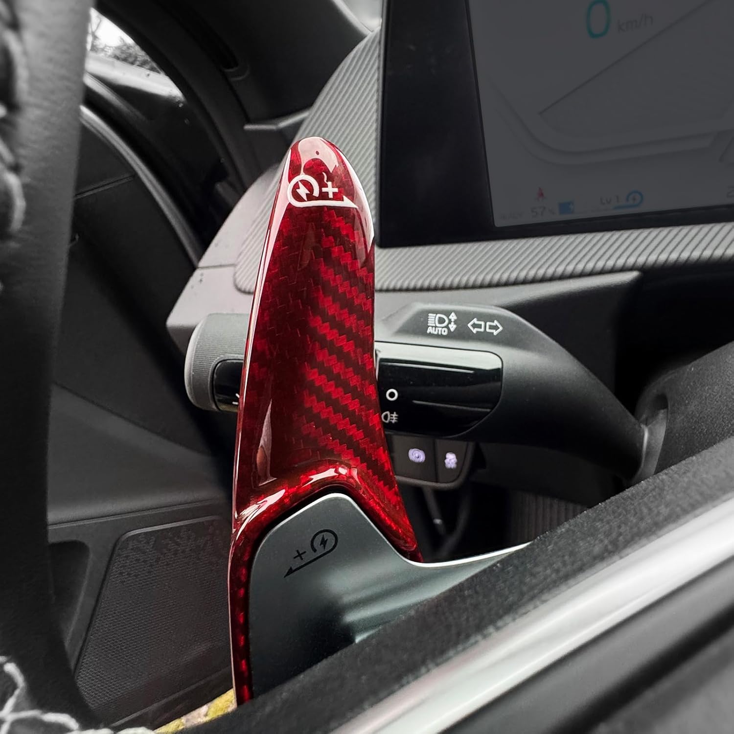YOUTOOCAR Real Carbon Fiber Shift Paddle Extensions Compatible with Kia EV6 Kia NIRO EV Steering Wheel Accessories (Red