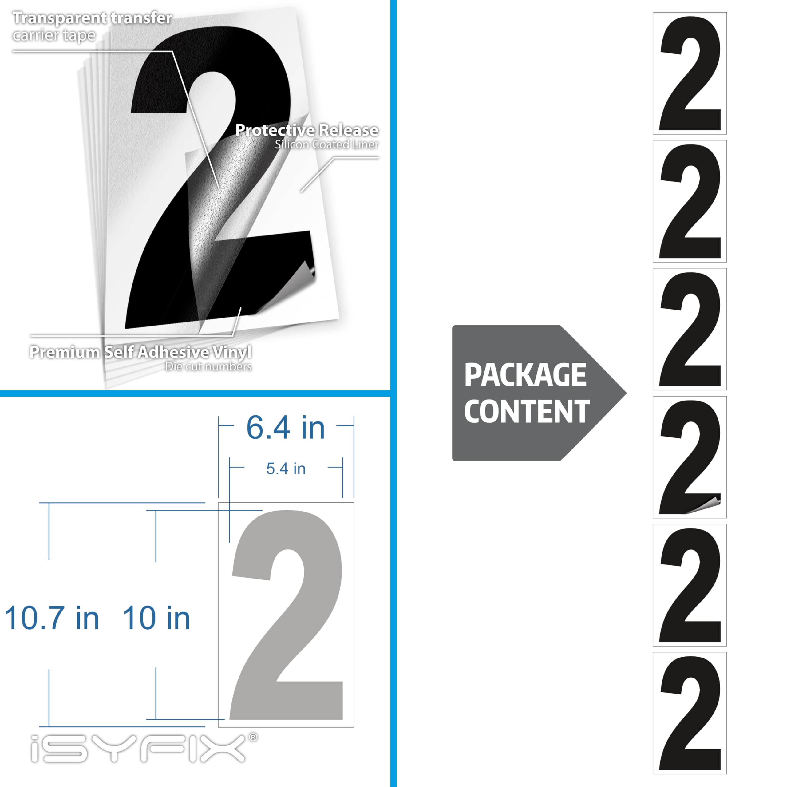 shun0212樣專用 Amazon.com: iSYFIX 黑色乙烯基2 號(兩) 貼紙- 6 入10 英吋(約