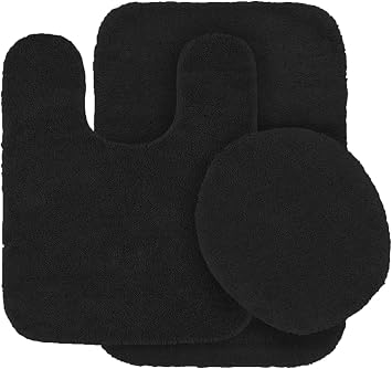3 pc Bathroom Rug Set Bath Mats Angela Solid Black Color Anti Slip Soft Mats New