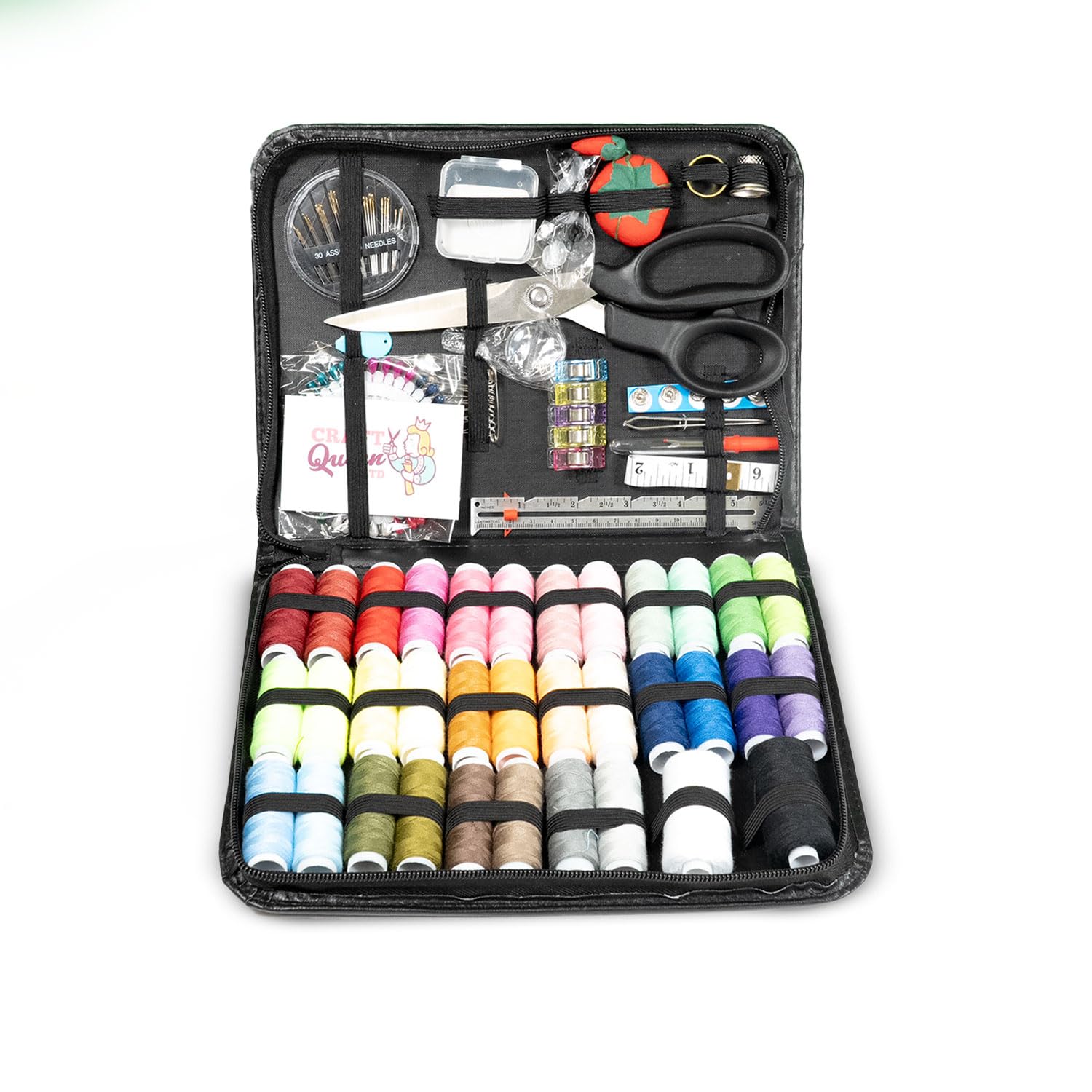 Craft Queen LTD Sewing Kit – Case with Needles, Thread, Scissors, and Tape Measure – Ideal for Home Repairs, Embroidery, and DIY Crafts-1 Kit