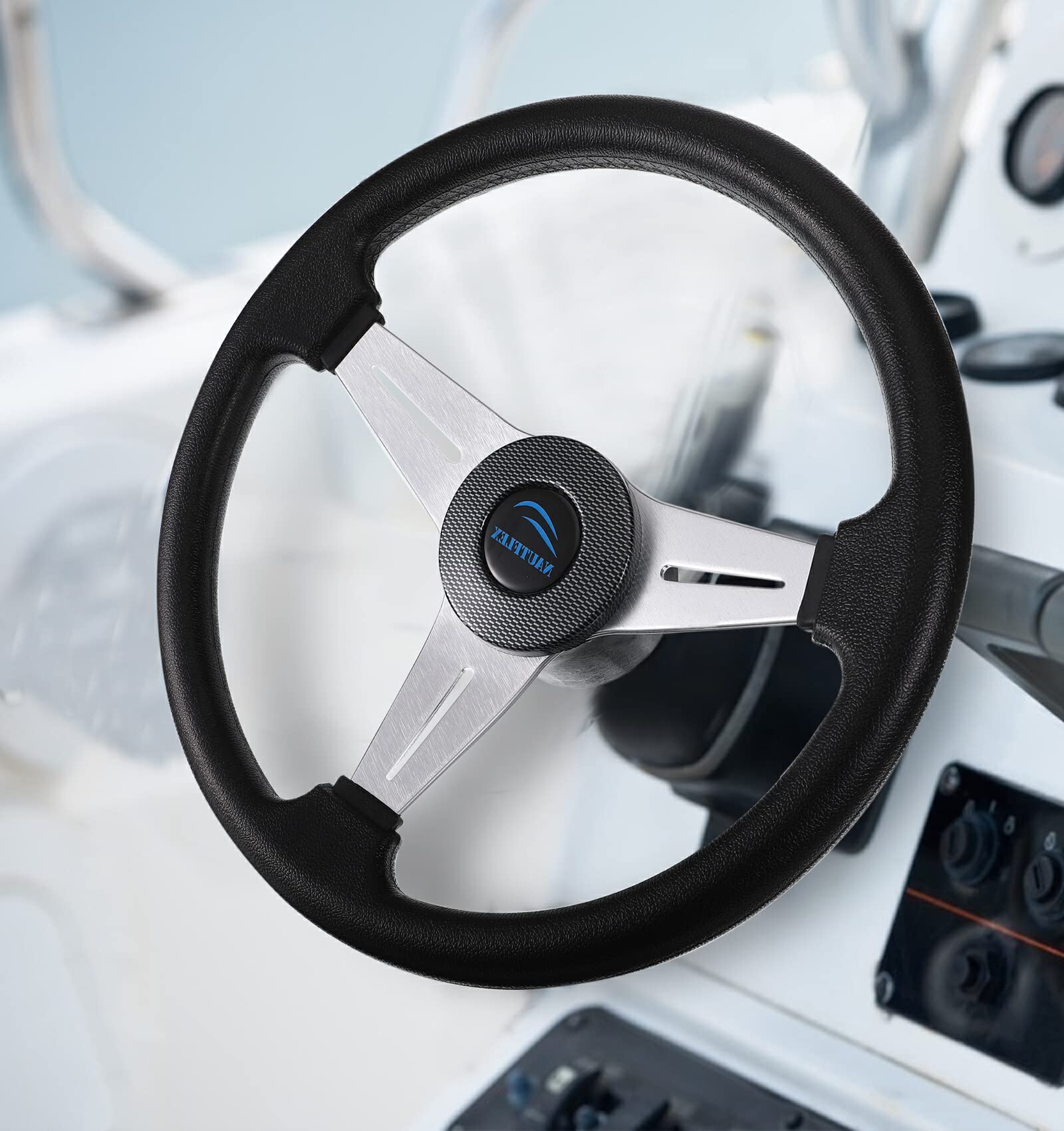 QOKLIYUI Universal Speedboat 3 Spoke Steering Wheel Hunting