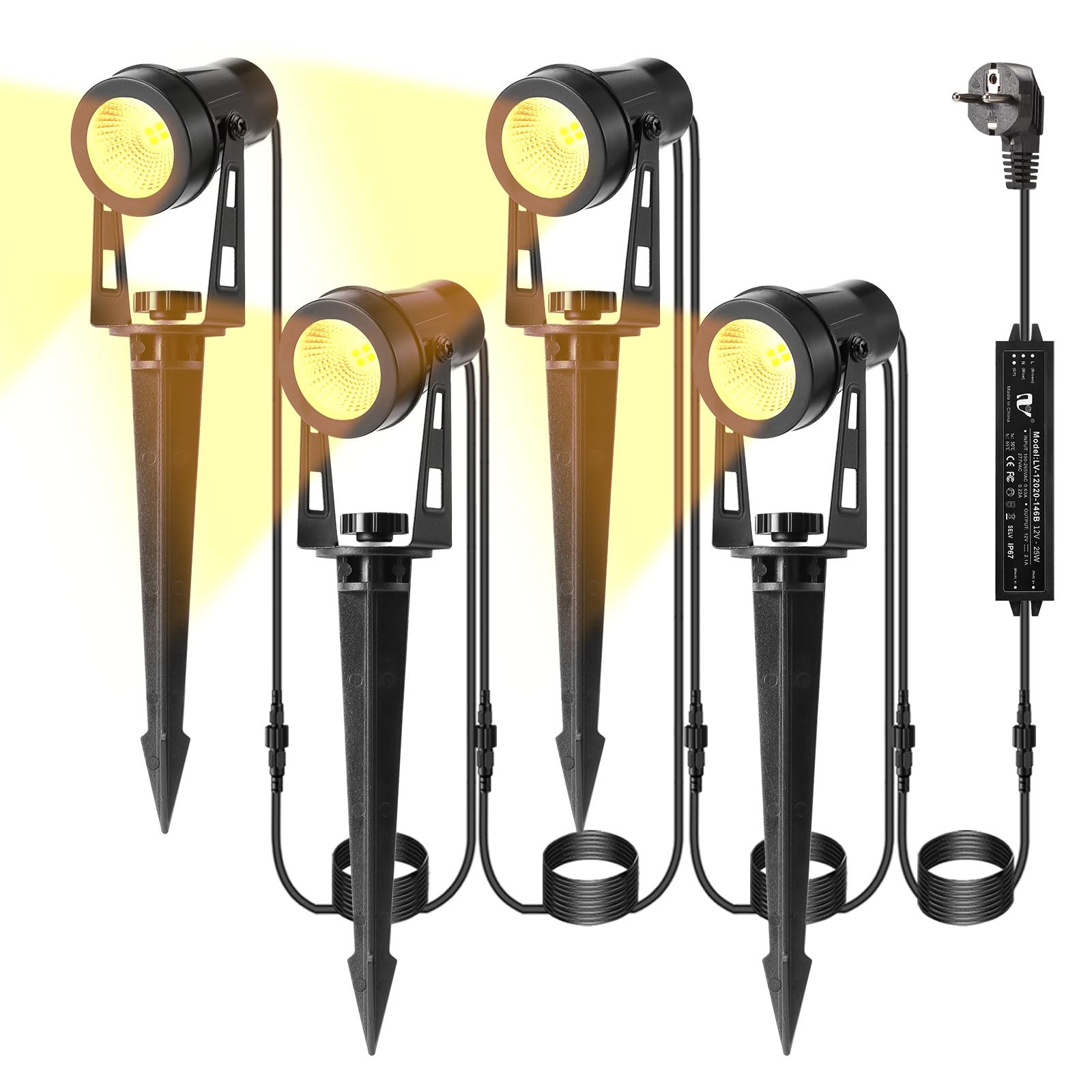B-right Focos Exterior Iluminación de Jardín con Seguro Voltaje, 12W Luz Exterior Impermeable IP65 Lámpara de Jardín Apto Decoración Foco Reflector, Luces Proyector Patio con Enchufe Blanco Cálido