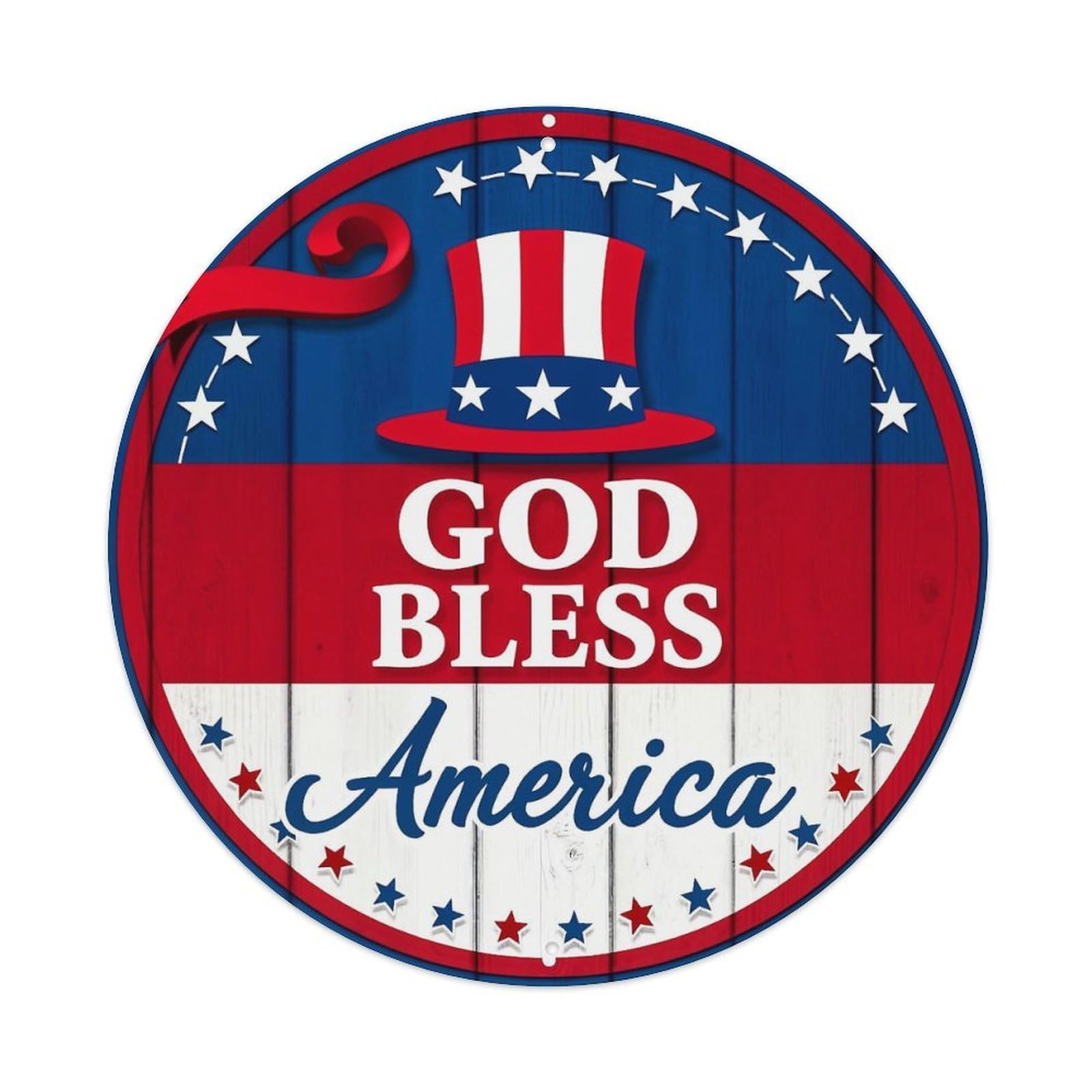 American Flag Hat Stars Text Metal Tin Sign Plaque