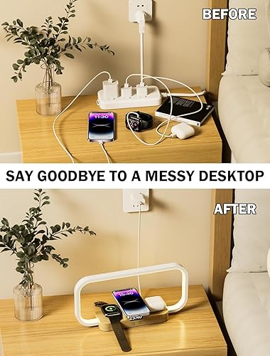 Miniatura 6 de Lámpara de noche LED con cargador inalámbrico, lámpara de noche 3 en 1 con control táctil, 5 modos de color y regulable, lámparas de escritorio con